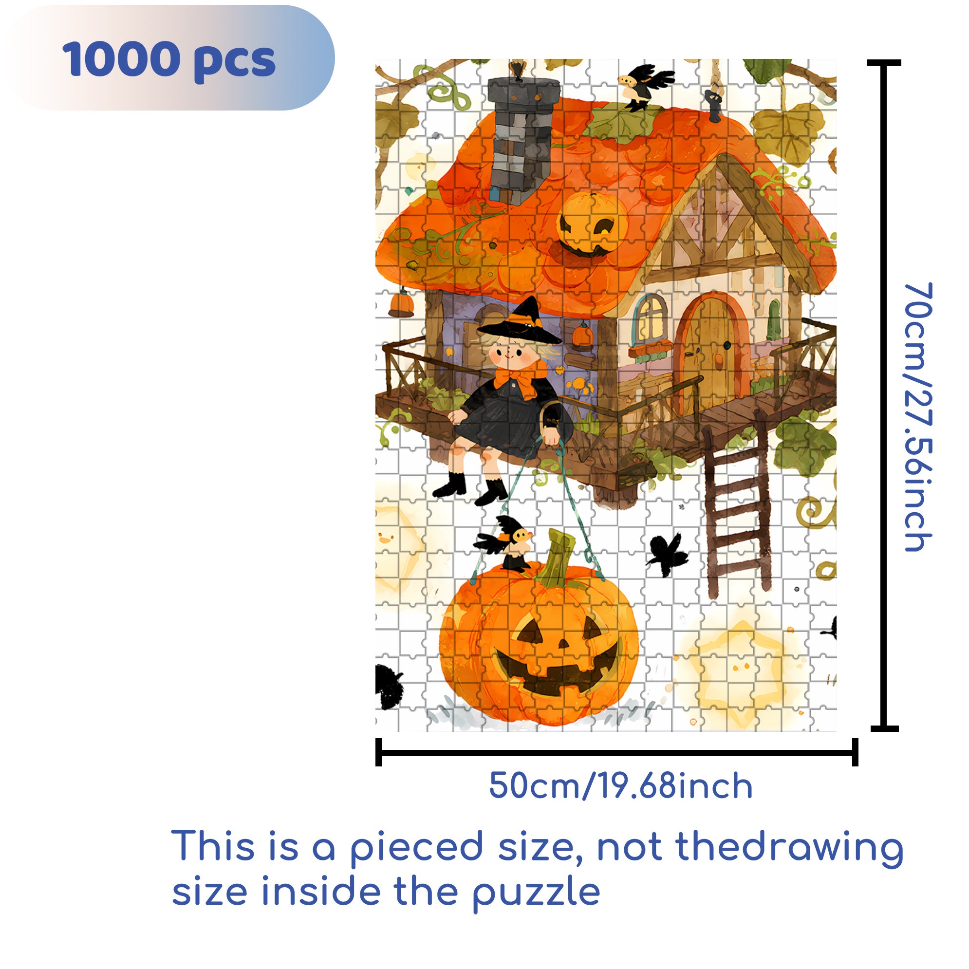 Fairy Tale Pumpkin House 500pcs/1000pcs Jigsaw Puzzle, Scratch-Resistant, Interactive Family Game & Brain-Boosting DIY Decor, Perfect for Halloween, Christmas & New Year Gifts, Family Puzzle Game