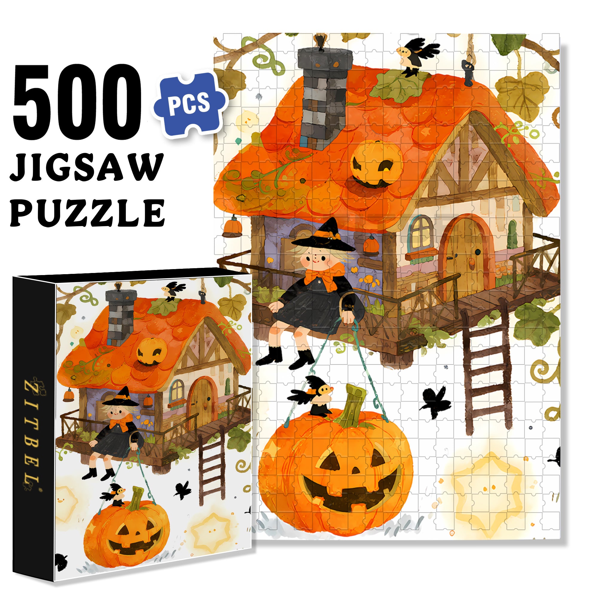 Fairy Tale Pumpkin House 500pcs/1000pcs Jigsaw Puzzle, Scratch-Resistant, Interactive Family Game & Brain-Boosting DIY Decor, Perfect for Halloween, Christmas & New Year Gifts, Family Puzzle Game