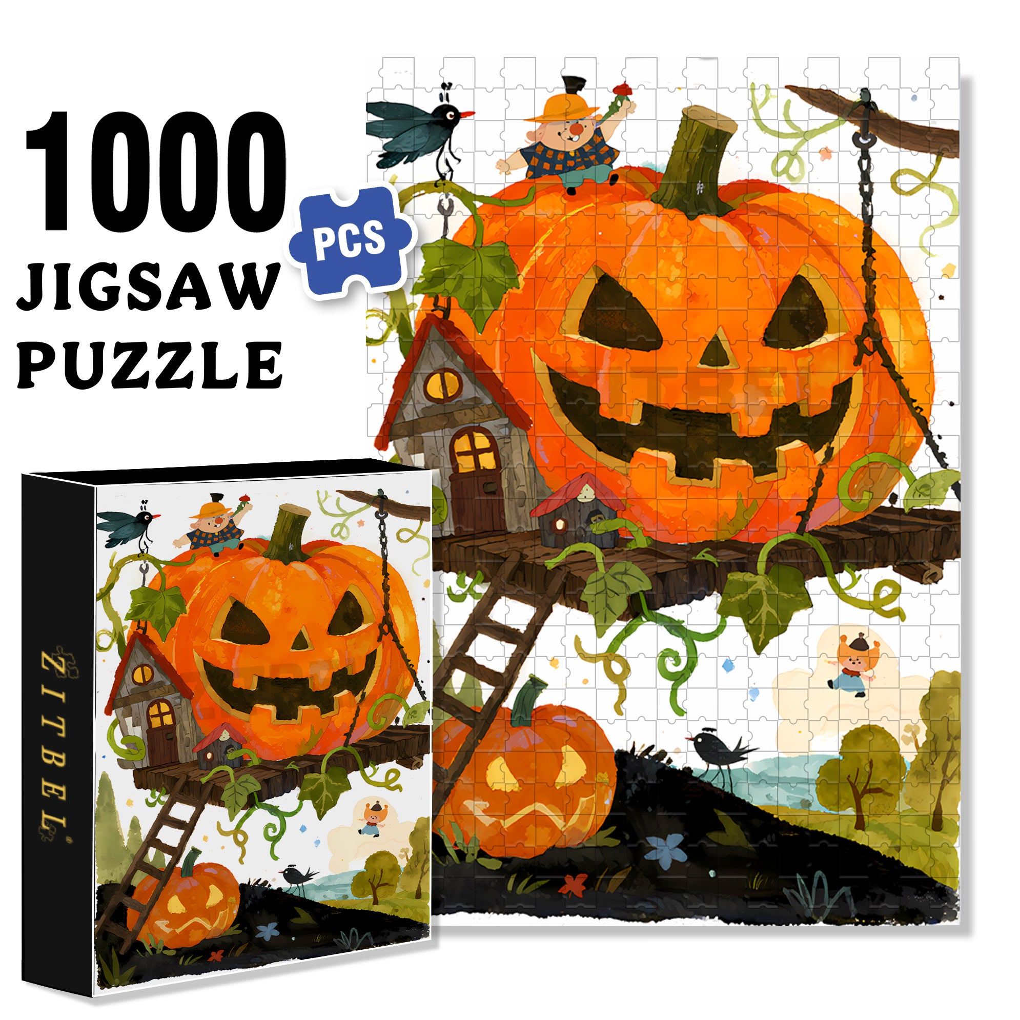 Fairy Tale Pumpkin House2 500pcs/1000pcs Jigsaw Puzzle, Scratch-Resistant, Interactive Family Game & Brain-Boosting DIY Decor, Perfect for Halloween, Christmas & New Year Gifts, Family Puzzle Game