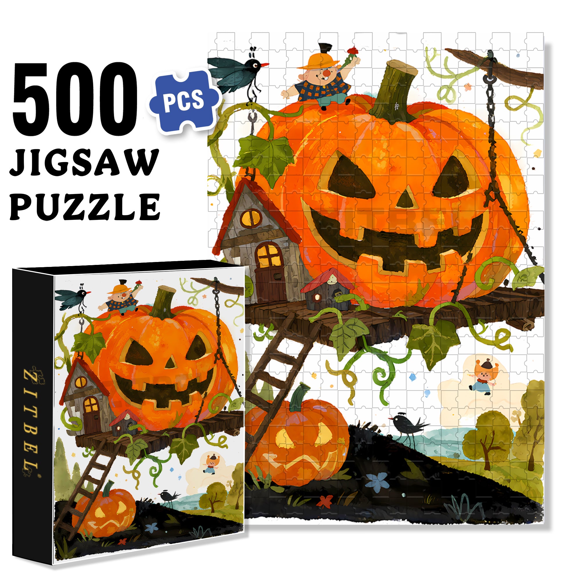 Fairy Tale Pumpkin House2 500pcs/1000pcs Jigsaw Puzzle, Scratch-Resistant, Interactive Family Game & Brain-Boosting DIY Decor, Perfect for Halloween, Christmas & New Year Gifts, Family Puzzle Game