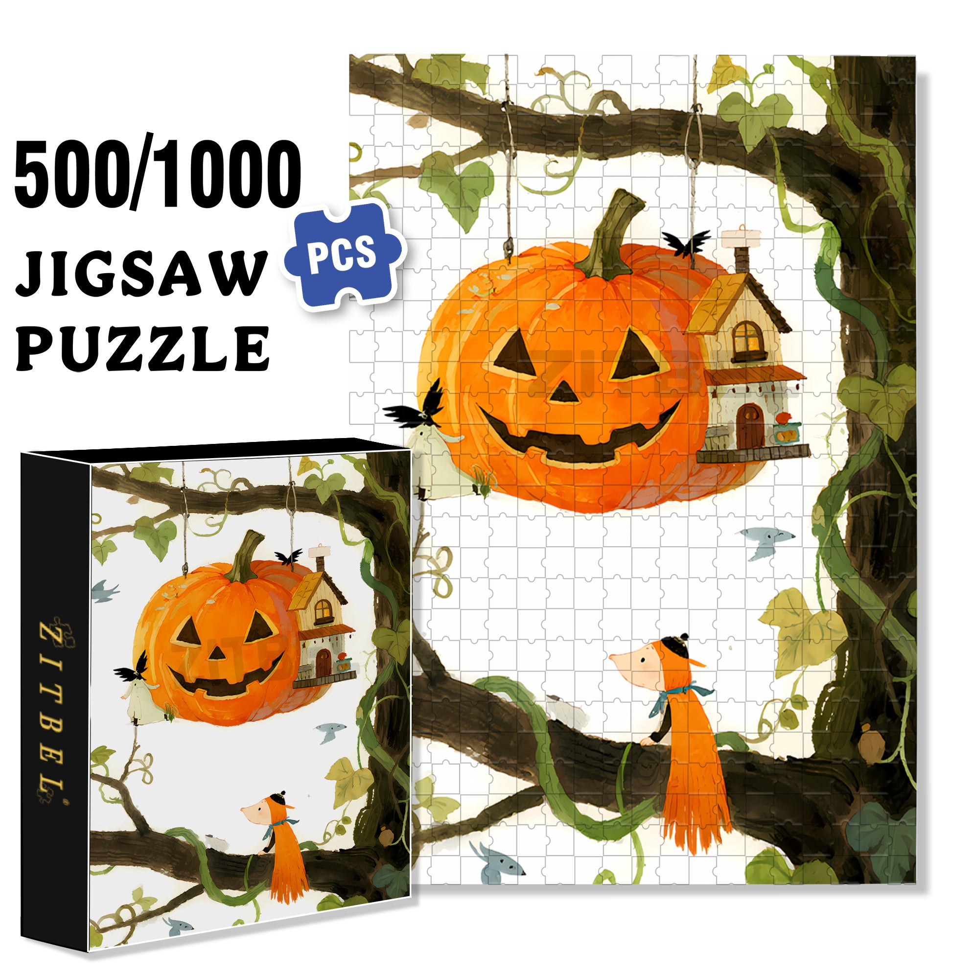 Fairy Tale Pumpkin House3 500pcs/1000pcs Jigsaw Puzzle, Scratch-Resistant, Interactive Family Game & Brain-Boosting DIY Decor, Perfect for Halloween, Christmas & New Year Gifts, Family Puzzle Game