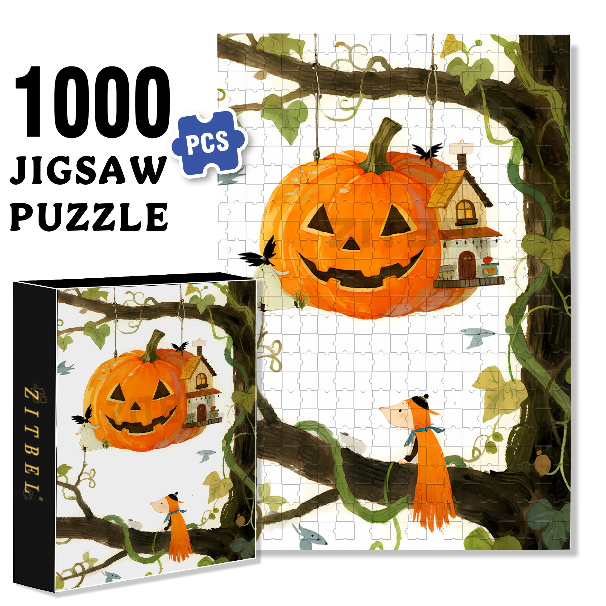 Fairy Tale Pumpkin House3 500pcs/1000pcs Jigsaw Puzzle, Scratch-Resistant, Interactive Family Game & Brain-Boosting DIY Decor, Perfect for Halloween, Christmas & New Year Gifts, Family Puzzle Game