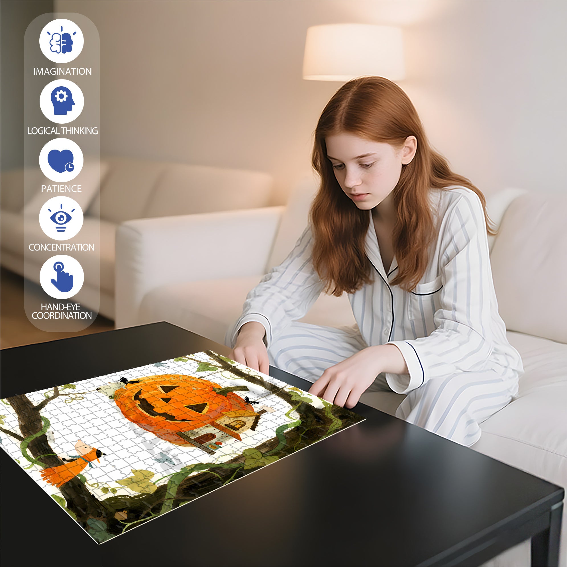 Fairy Tale Pumpkin House3 500pcs/1000pcs Jigsaw Puzzle, Scratch-Resistant, Interactive Family Game & Brain-Boosting DIY Decor, Perfect for Halloween, Christmas & New Year Gifts, Family Puzzle Game