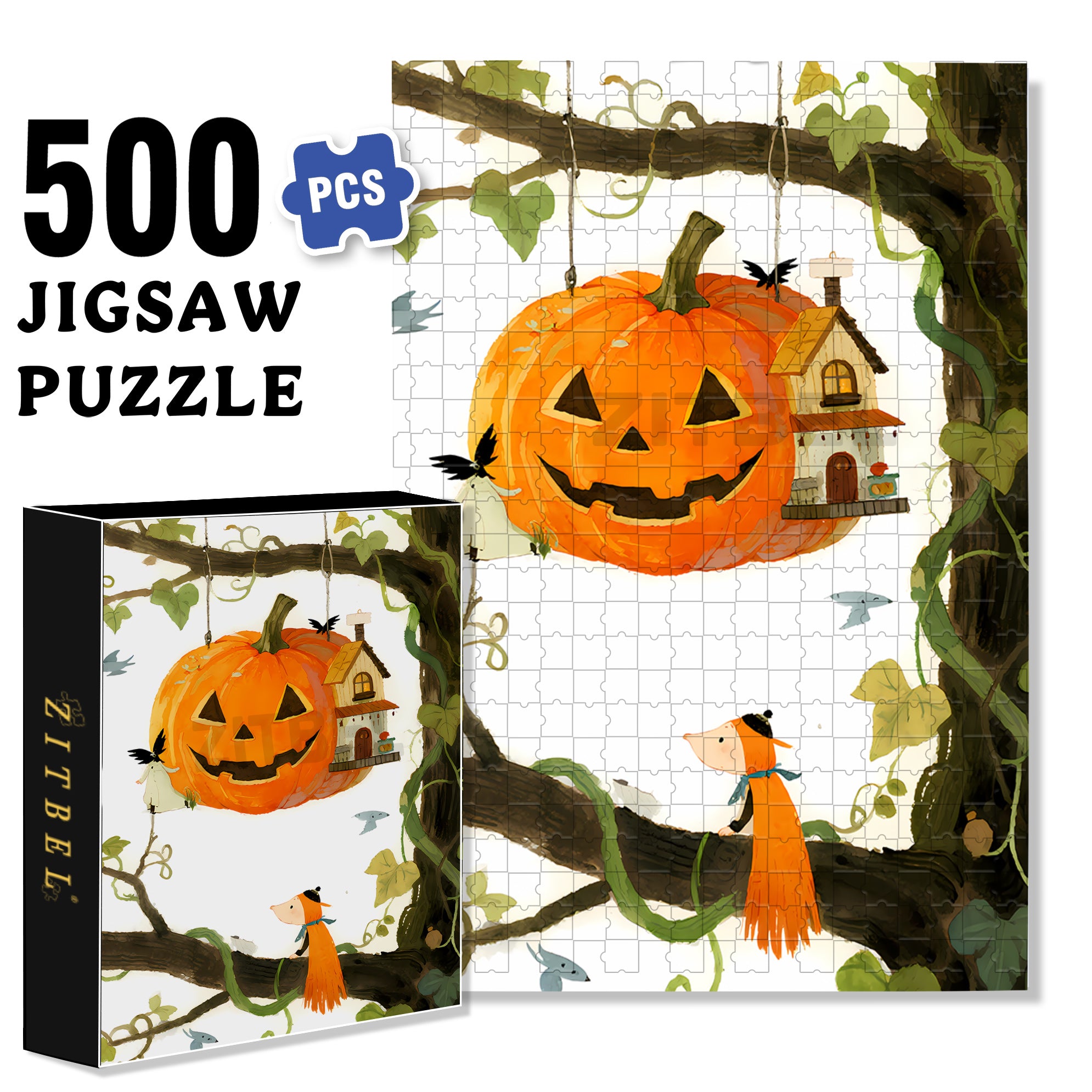 Fairy Tale Pumpkin House3 500pcs/1000pcs Jigsaw Puzzle, Scratch-Resistant, Interactive Family Game & Brain-Boosting DIY Decor, Perfect for Halloween, Christmas & New Year Gifts, Family Puzzle Game