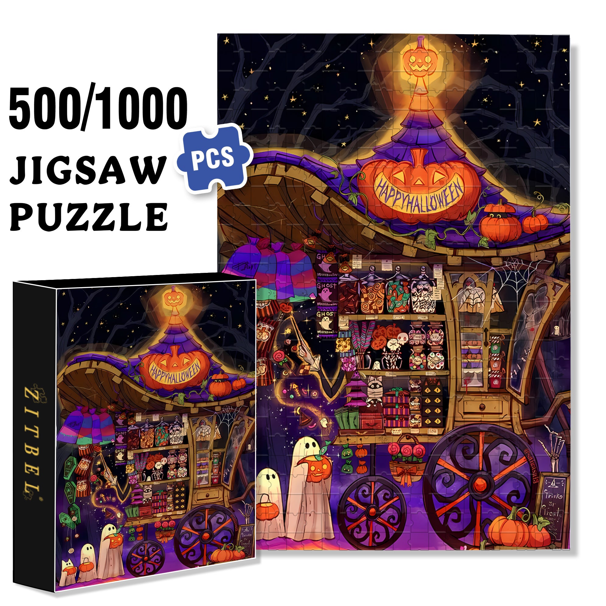 Ghosts Are On The Loose 500pcs/1000pcs Jigsaw Puzzle, Scratch-Resistant, Interactive Family Game & Brain-Boosting DIY Decor, Perfect for Halloween, Christmas & New Year Gifts, Family Puzzle Game