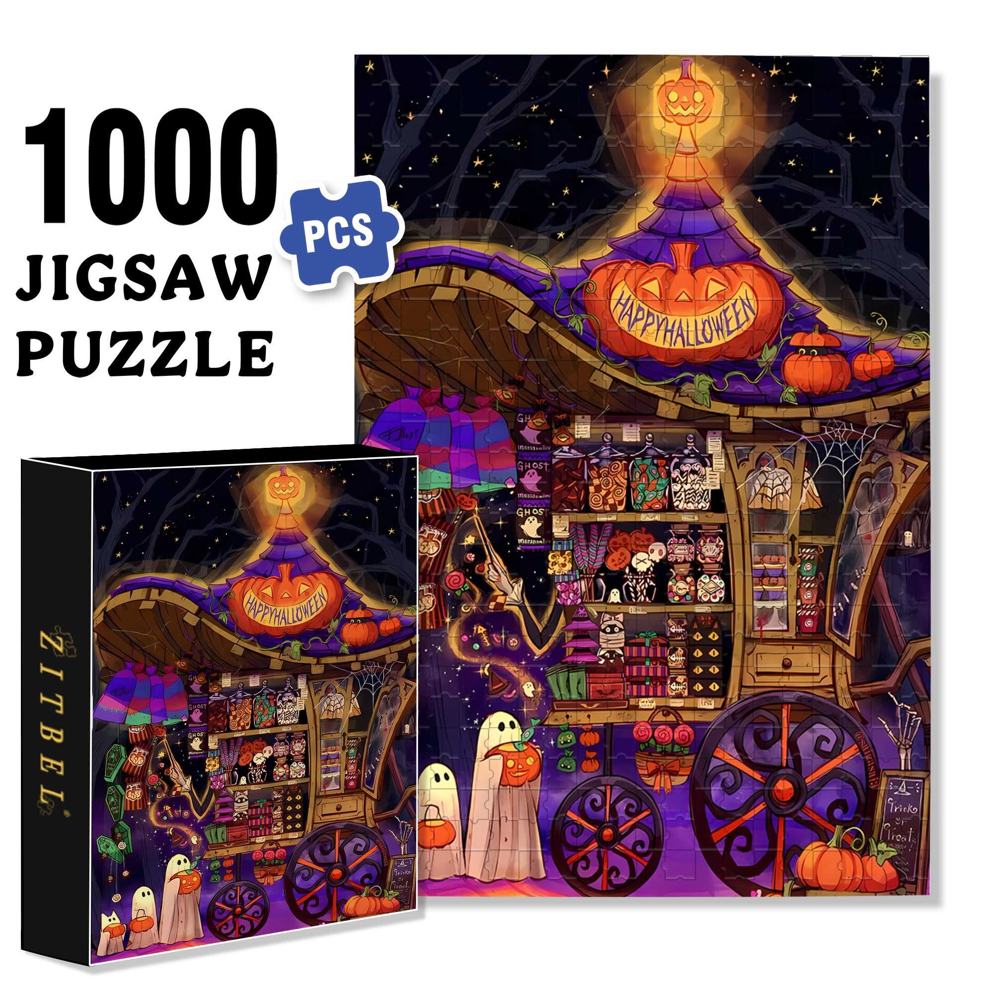 Ghosts Are On The Loose 500pcs/1000pcs Jigsaw Puzzle, Scratch-Resistant, Interactive Family Game & Brain-Boosting DIY Decor, Perfect for Halloween, Christmas & New Year Gifts, Family Puzzle Game