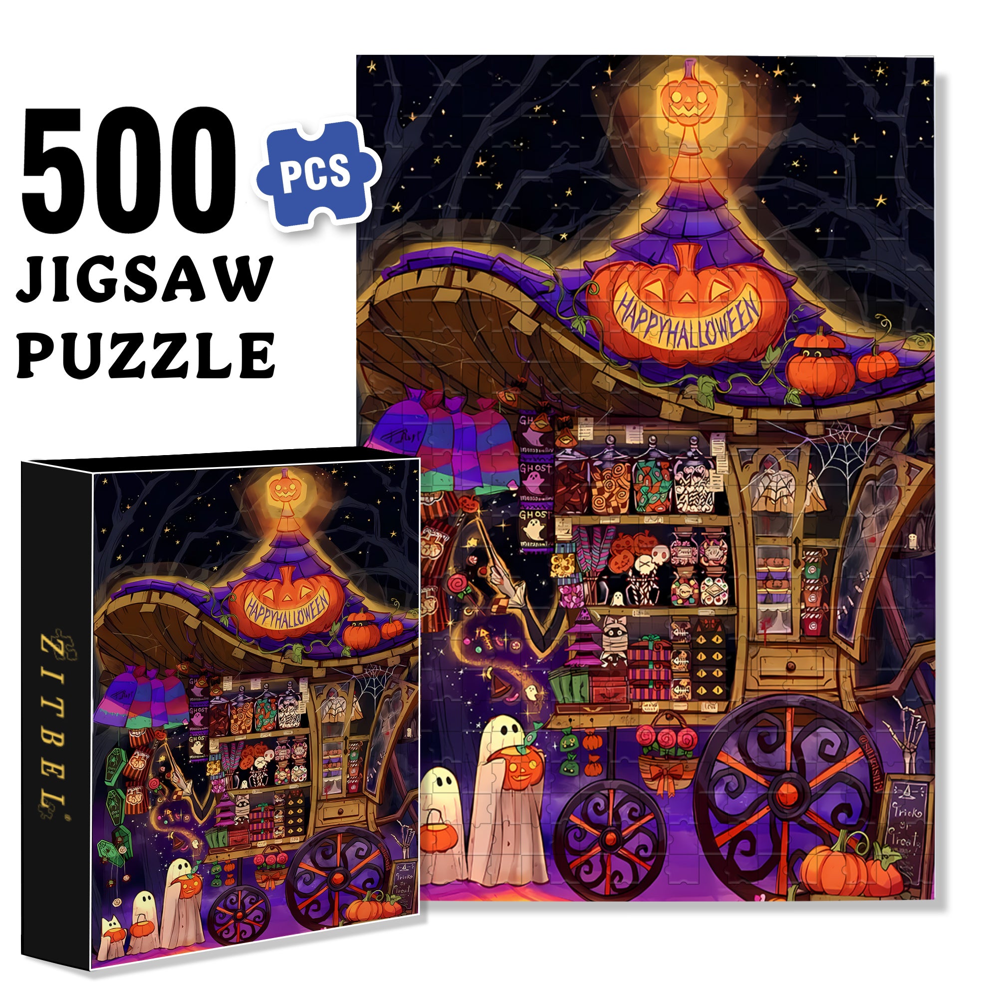 Ghosts Are On The Loose 500pcs/1000pcs Jigsaw Puzzle, Scratch-Resistant, Interactive Family Game & Brain-Boosting DIY Decor, Perfect for Halloween, Christmas & New Year Gifts, Family Puzzle Game