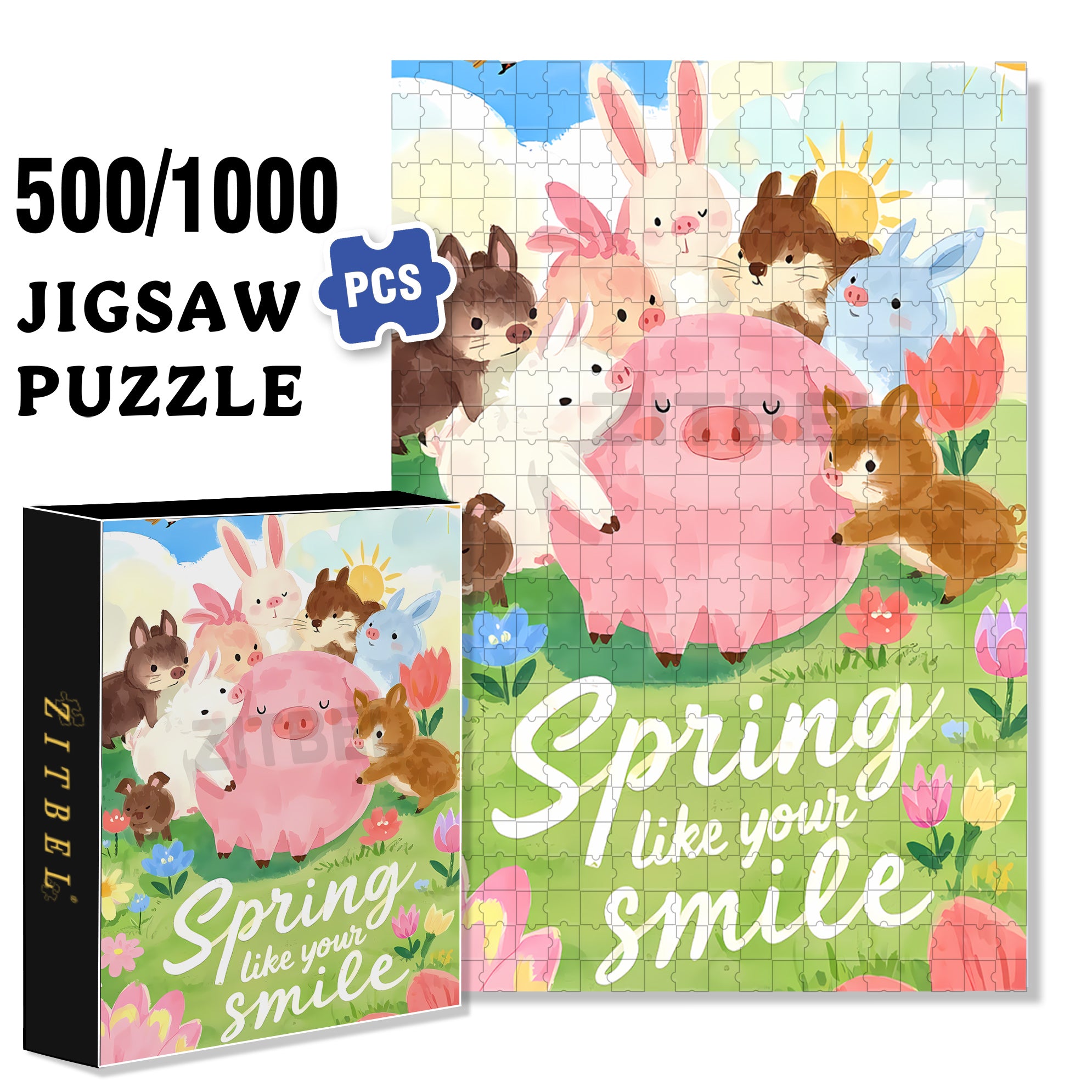 Happy Farm 500pcs/1000pcs Jigsaw Puzzle, Scratch-Resistant, Interactive Family Game & Brain-Boosting DIY Decor, Perfect for Halloween, Christmas & New Year Gifts, Family Puzzle Game