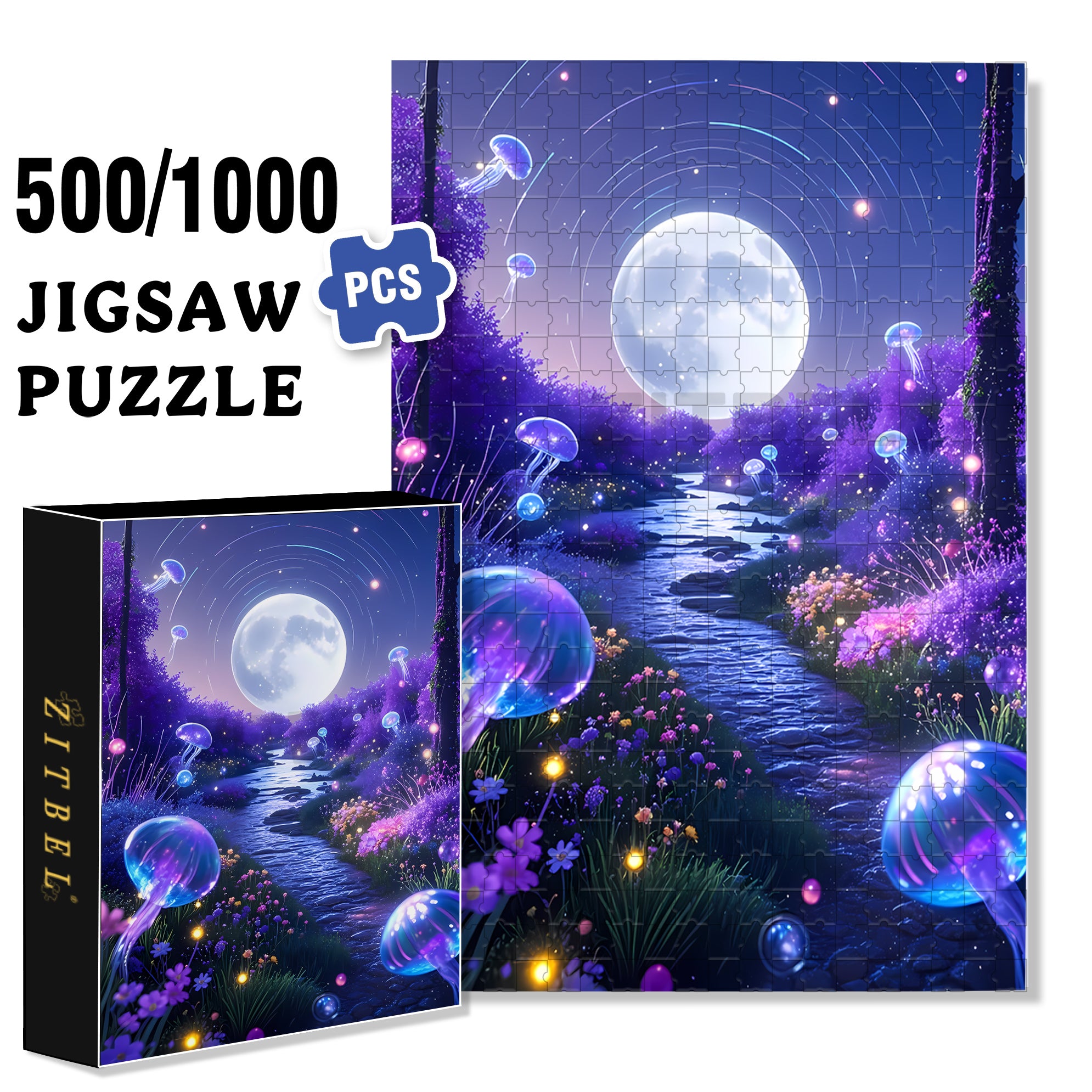 Jellyfish Planet 500pcs/1000pcs Jigsaw Puzzle, Scratch-Resistant, Interactive Family Game & Brain-Boosting DIY Decor, Perfect for Halloween, Christmas & New Year Gifts, Family Puzzle Game