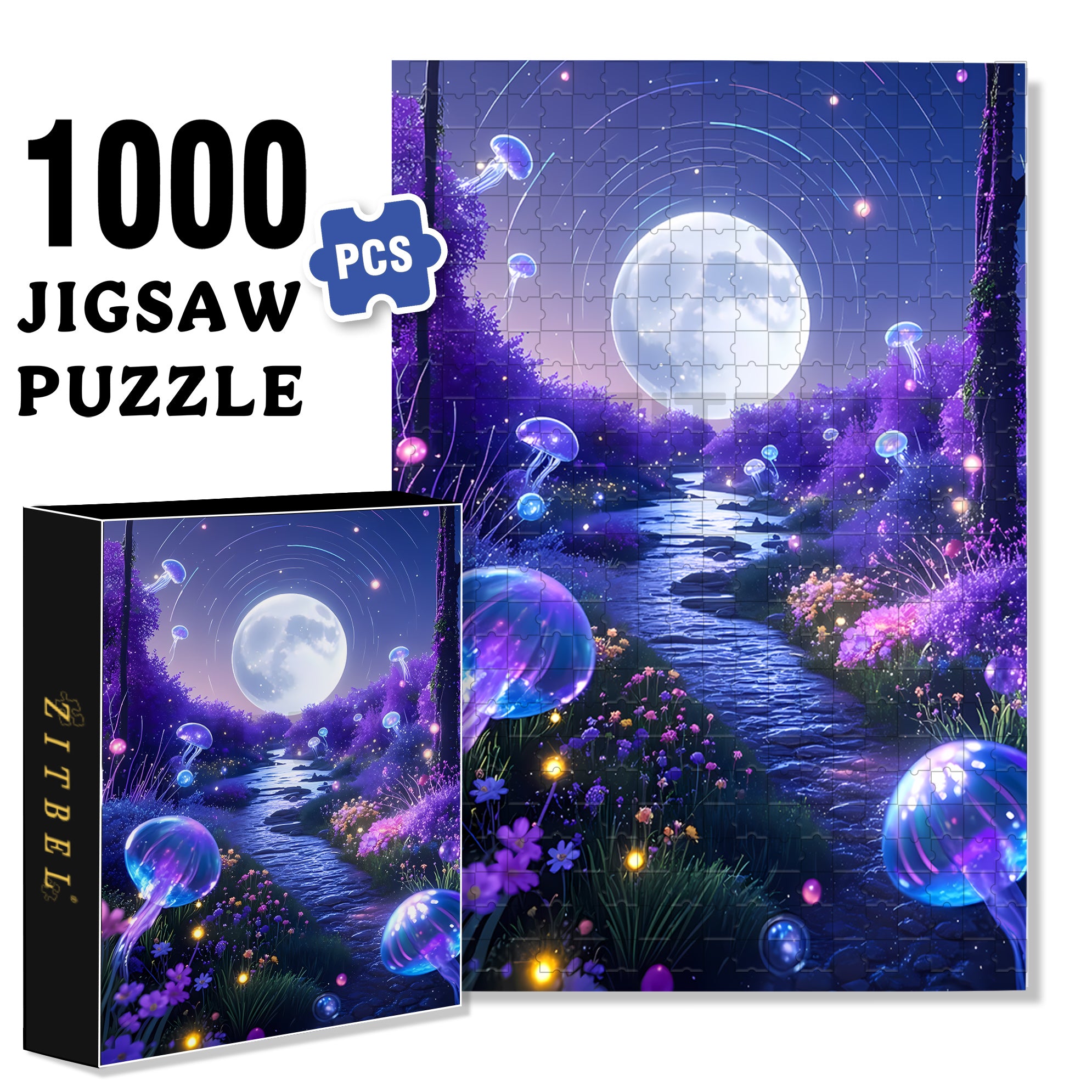 Jellyfish Planet 500pcs/1000pcs Jigsaw Puzzle, Scratch-Resistant, Interactive Family Game & Brain-Boosting DIY Decor, Perfect for Halloween, Christmas & New Year Gifts, Family Puzzle Game