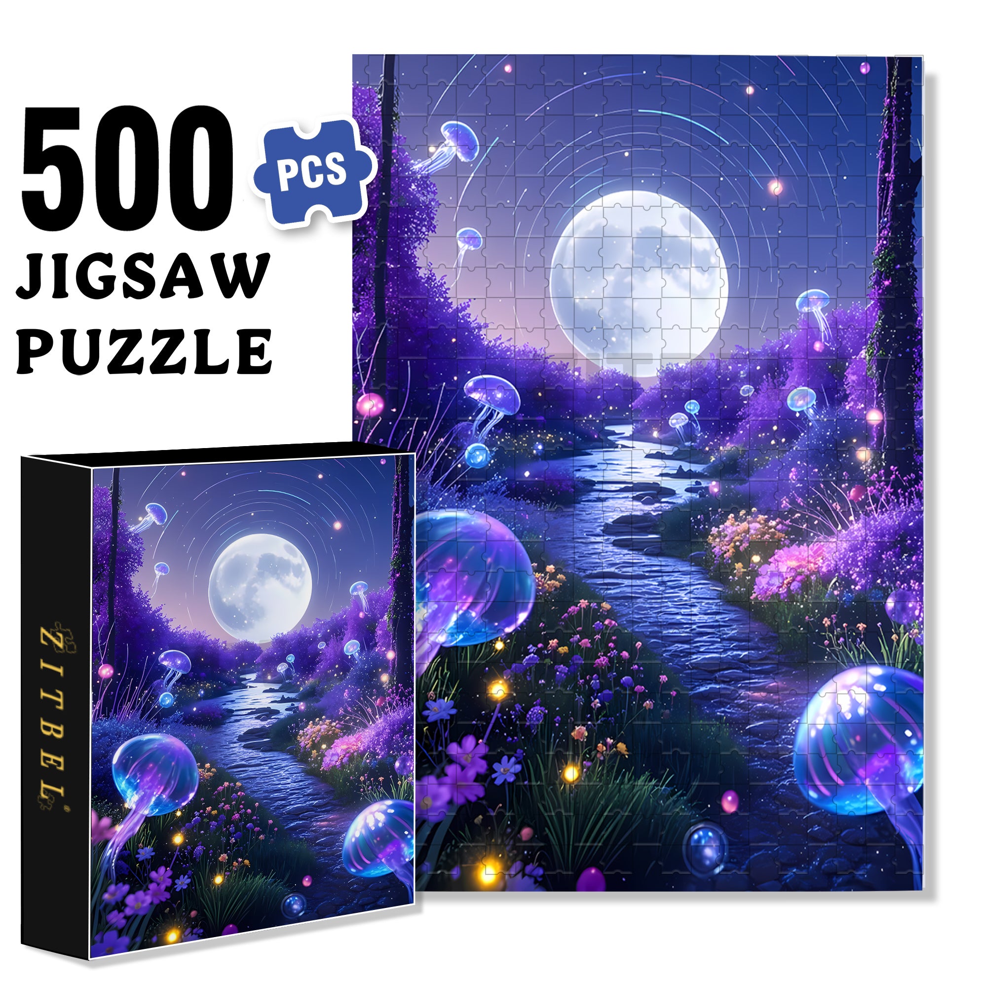 Jellyfish Planet 500pcs/1000pcs Jigsaw Puzzle, Scratch-Resistant, Interactive Family Game & Brain-Boosting DIY Decor, Perfect for Halloween, Christmas & New Year Gifts, Family Puzzle Game