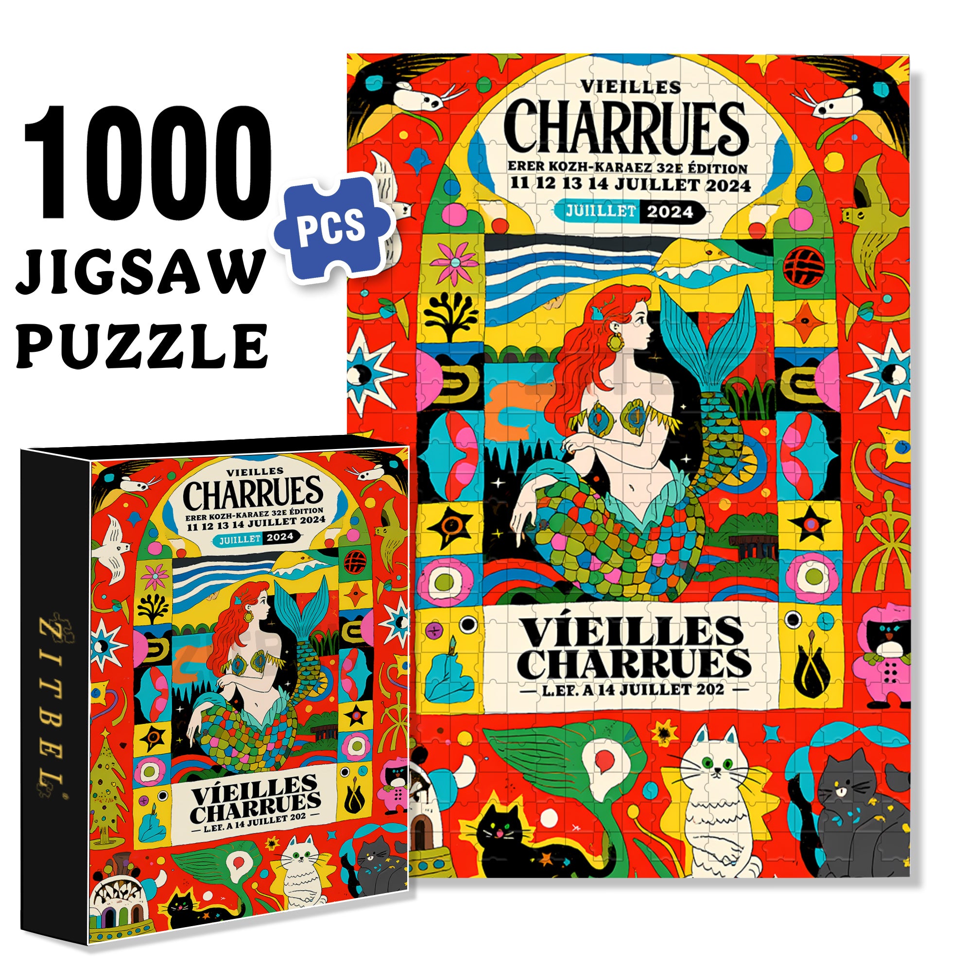 Mermaid 500pcs/1000pcs Jigsaw Puzzle, Scratch-Resistant, Interactive Family Game & Brain-Boosting DIY Decor, Perfect for Halloween, Christmas & New Year Gifts, Family Puzzle Game