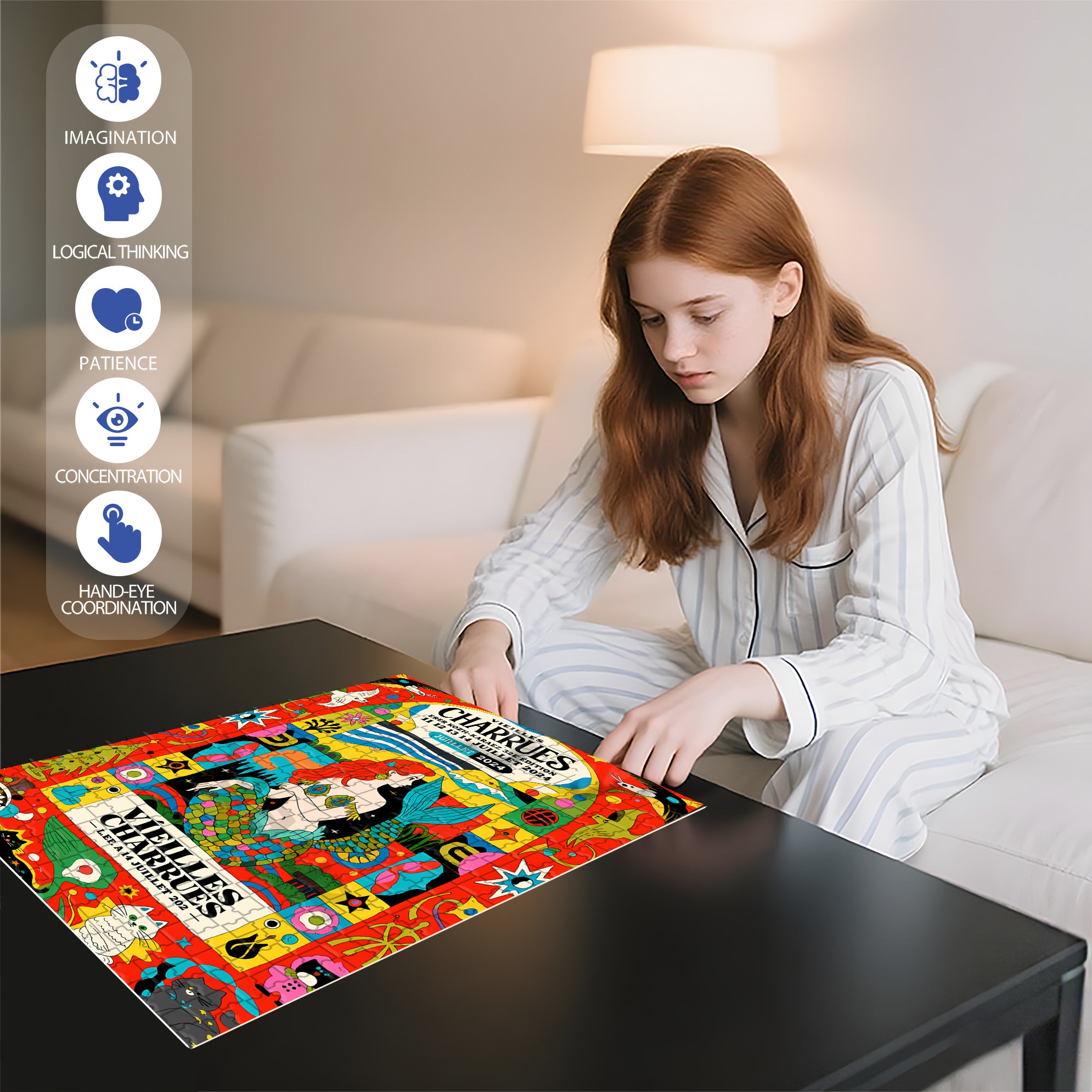 Mermaid 500pcs/1000pcs Jigsaw Puzzle, Scratch-Resistant, Interactive Family Game & Brain-Boosting DIY Decor, Perfect for Halloween, Christmas & New Year Gifts, Family Puzzle Game