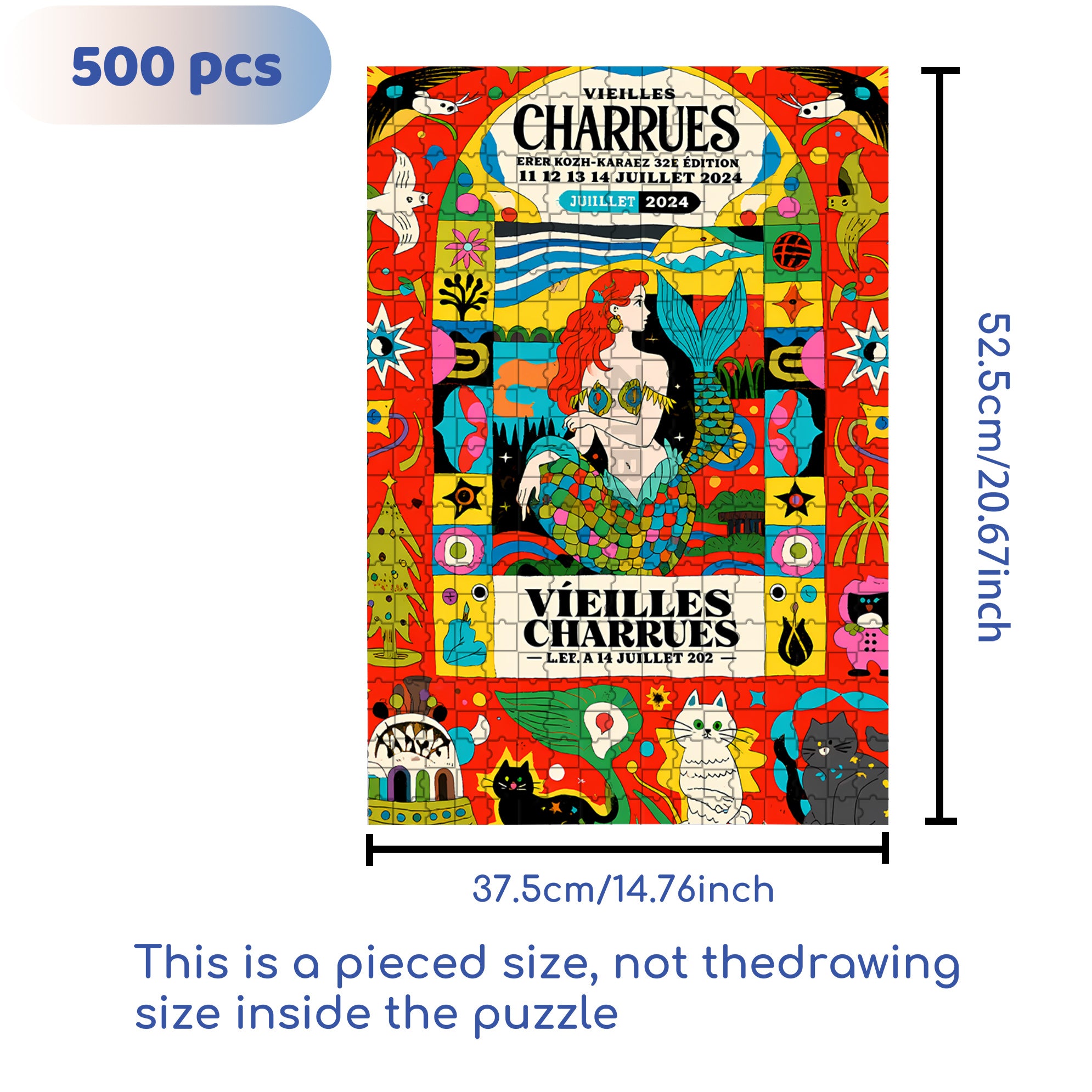 Mermaid 500pcs/1000pcs Jigsaw Puzzle, Scratch-Resistant, Interactive Family Game & Brain-Boosting DIY Decor, Perfect for Halloween, Christmas & New Year Gifts, Family Puzzle Game