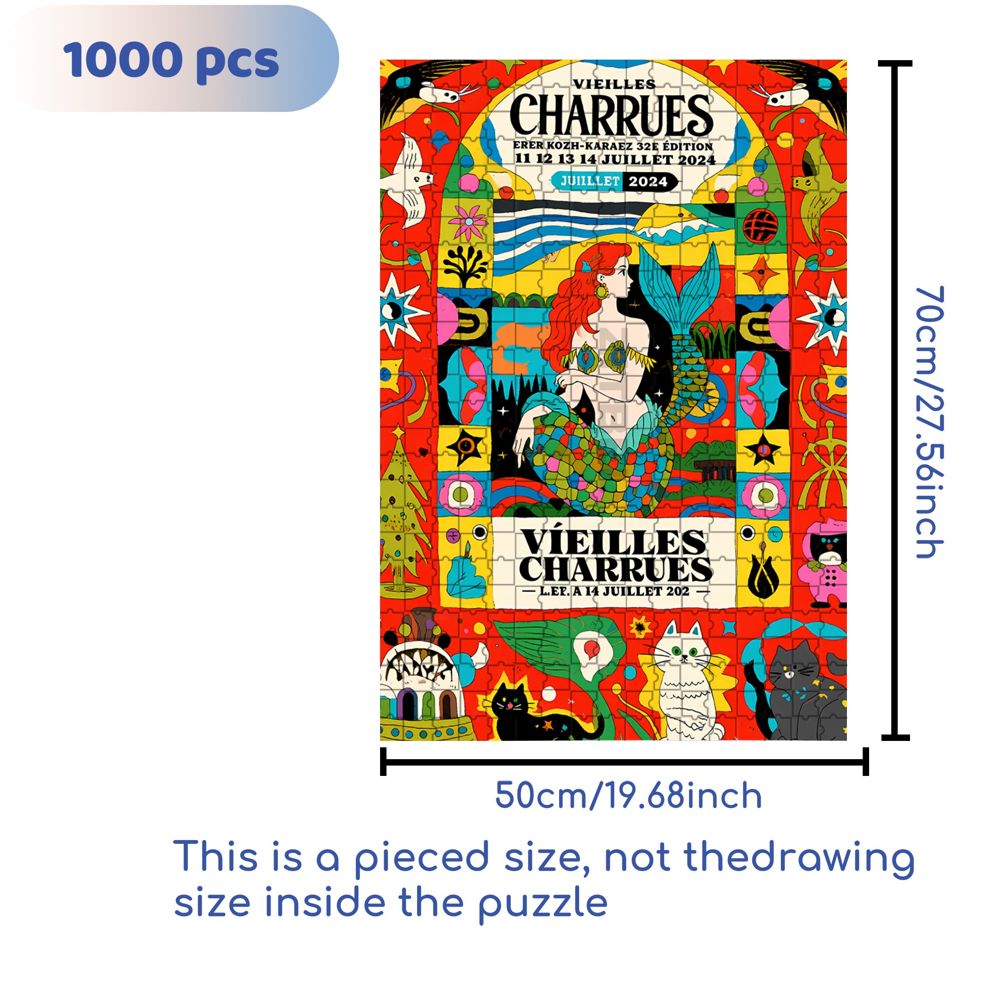 Mermaid 500pcs/1000pcs Jigsaw Puzzle, Scratch-Resistant, Interactive Family Game & Brain-Boosting DIY Decor, Perfect for Halloween, Christmas & New Year Gifts, Family Puzzle Game