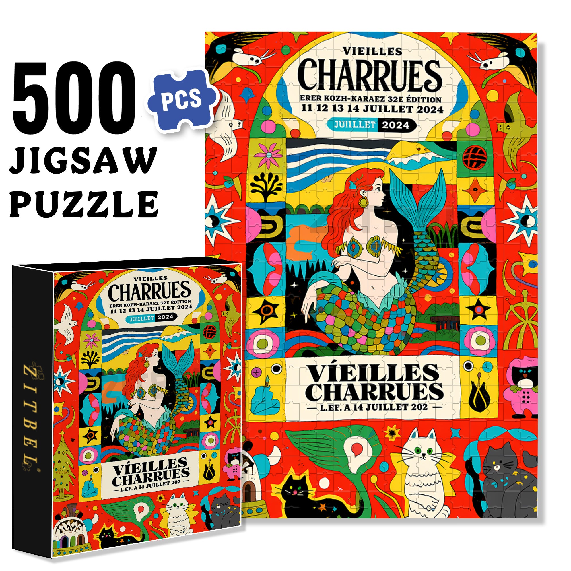 Mermaid 500pcs/1000pcs Jigsaw Puzzle, Scratch-Resistant, Interactive Family Game & Brain-Boosting DIY Decor, Perfect for Halloween, Christmas & New Year Gifts, Family Puzzle Game