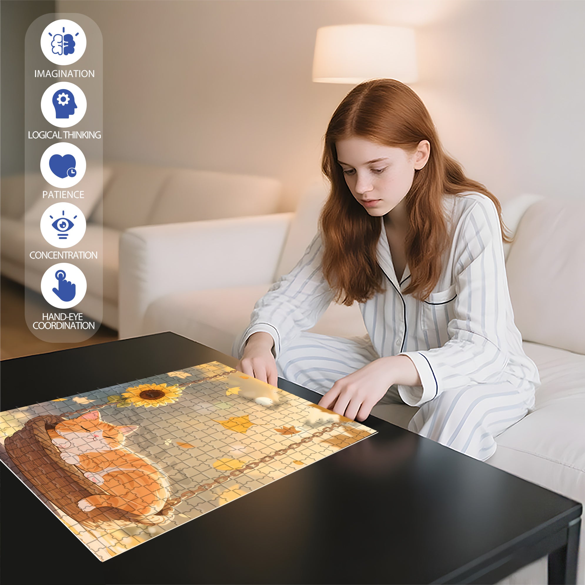 Orange Cat On The Swing 500pcs/1000pcs Jigsaw Puzzle, Scratch-Resistant, Interactive Family Game & Brain-Boosting DIY Decor, Perfect for Halloween, Christmas & New Year Gifts, Family Puzzle Game