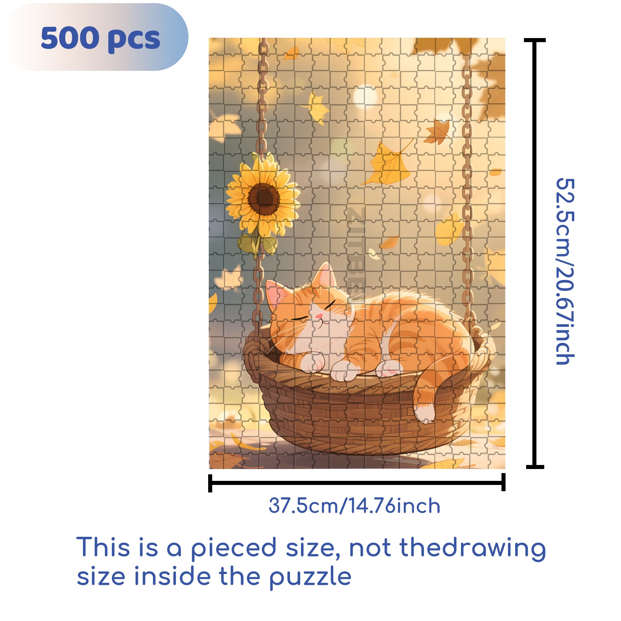 Orange Cat On The Swing 500pcs/1000pcs Jigsaw Puzzle, Scratch-Resistant, Interactive Family Game & Brain-Boosting DIY Decor, Perfect for Halloween, Christmas & New Year Gifts, Family Puzzle Game