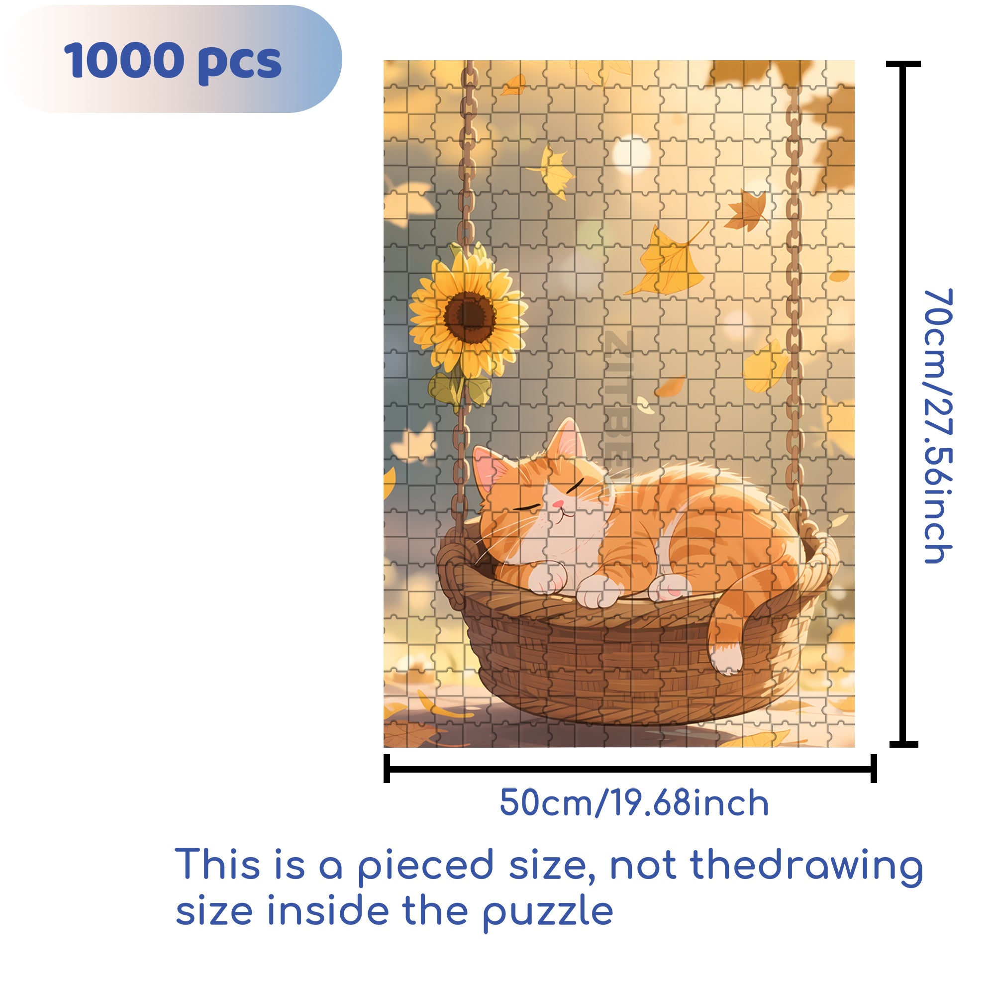 Orange Cat On The Swing 500pcs/1000pcs Jigsaw Puzzle, Scratch-Resistant, Interactive Family Game & Brain-Boosting DIY Decor, Perfect for Halloween, Christmas & New Year Gifts, Family Puzzle Game