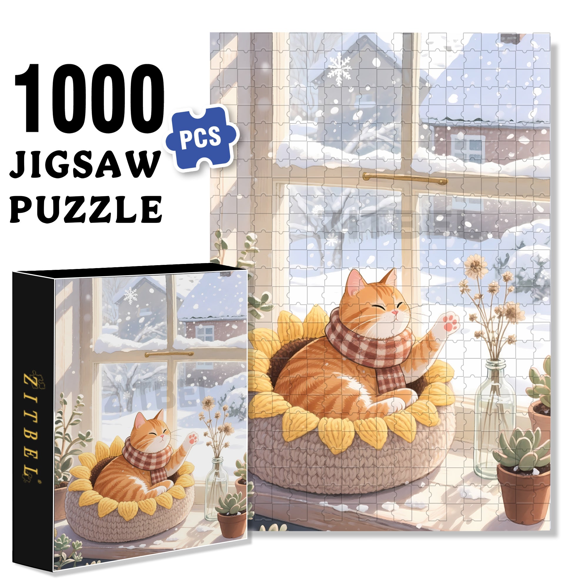 Orange Cat 500pcs/1000pcs Jigsaw Puzzle, Scratch-Resistant, Interactive Family Game & Brain-Boosting DIY Decor, Perfect for Halloween, Christmas & New Year Gifts, Family Puzzle Game