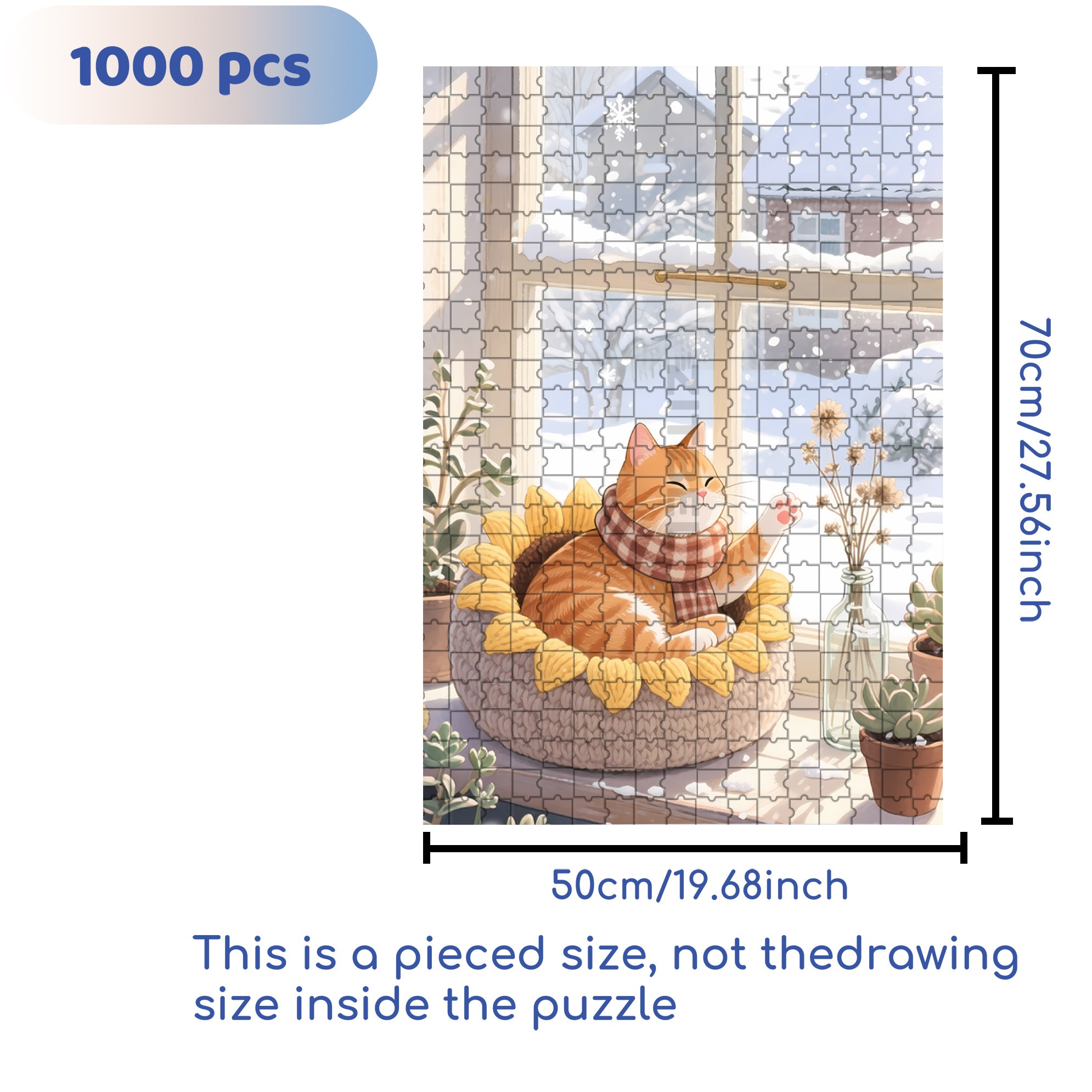 Orange Cat 500pcs/1000pcs Jigsaw Puzzle, Scratch-Resistant, Interactive Family Game & Brain-Boosting DIY Decor, Perfect for Halloween, Christmas & New Year Gifts, Family Puzzle Game
