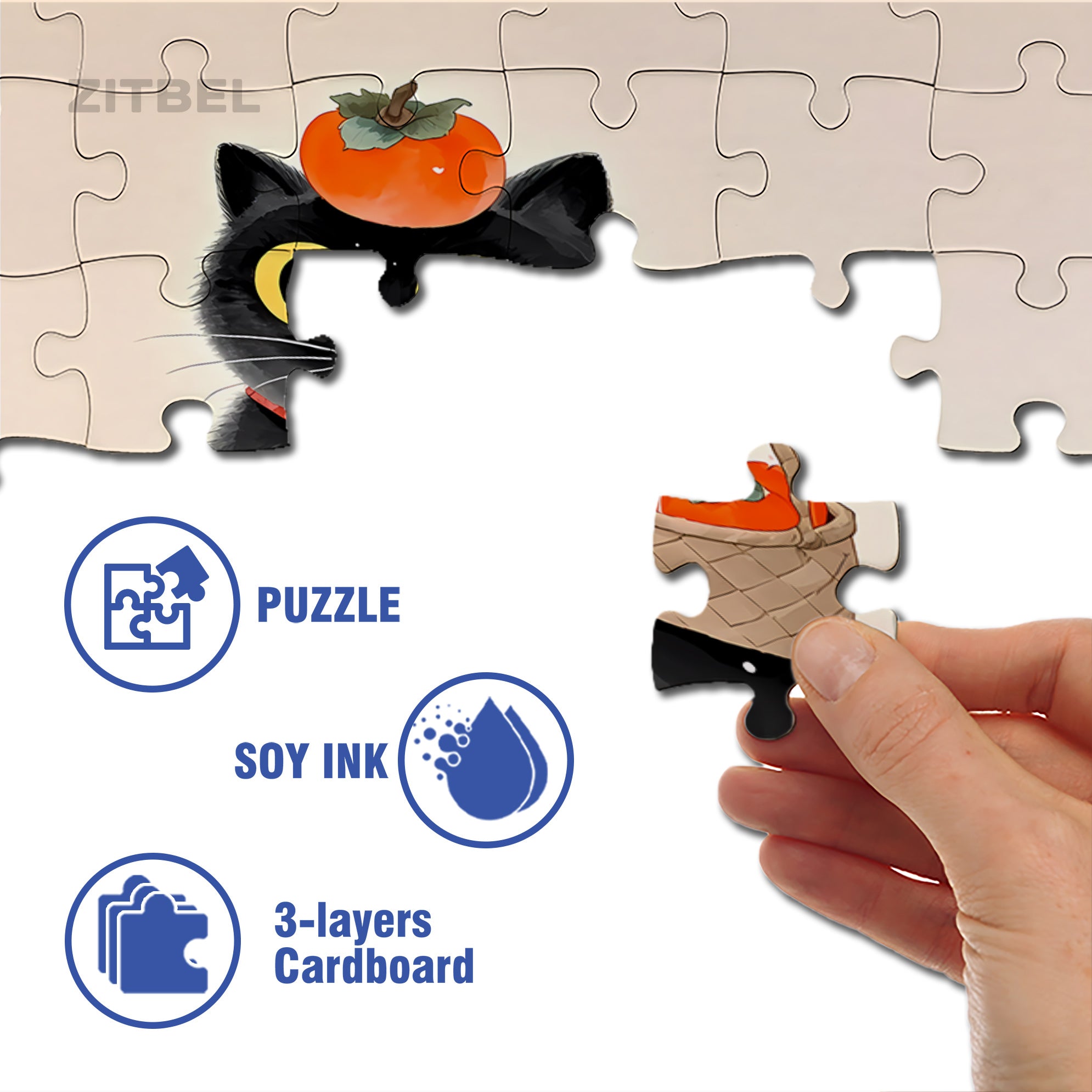 Persimmon Cat 500pcs/1000pcs Jigsaw Puzzle, Scratch-Resistant, Interactive Family Game & Brain-Boosting DIY Decor, Perfect for Halloween, Christmas & New Year Gifts, Family Puzzle Game