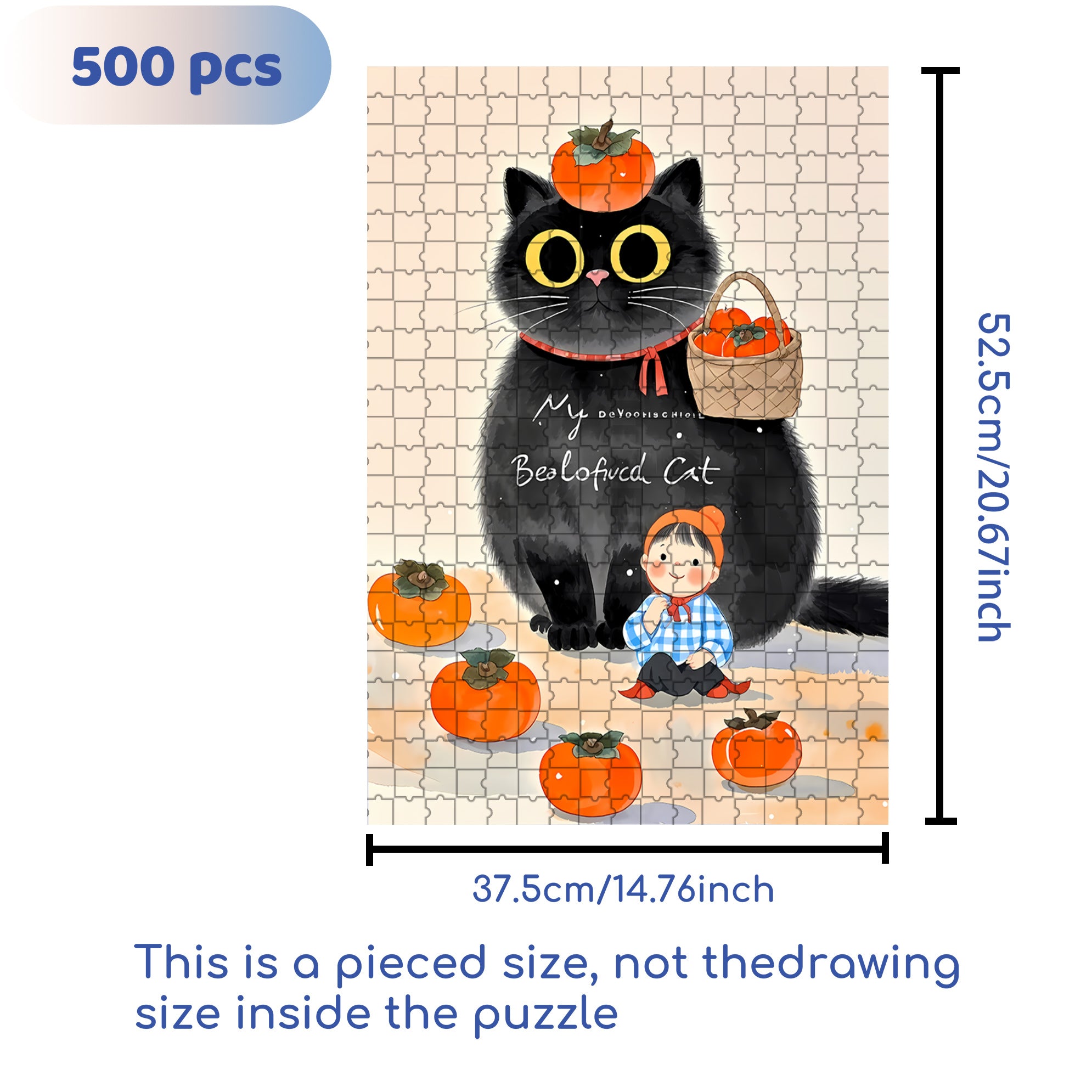 Persimmon Cat 500pcs/1000pcs Jigsaw Puzzle, Scratch-Resistant, Interactive Family Game & Brain-Boosting DIY Decor, Perfect for Halloween, Christmas & New Year Gifts, Family Puzzle Game