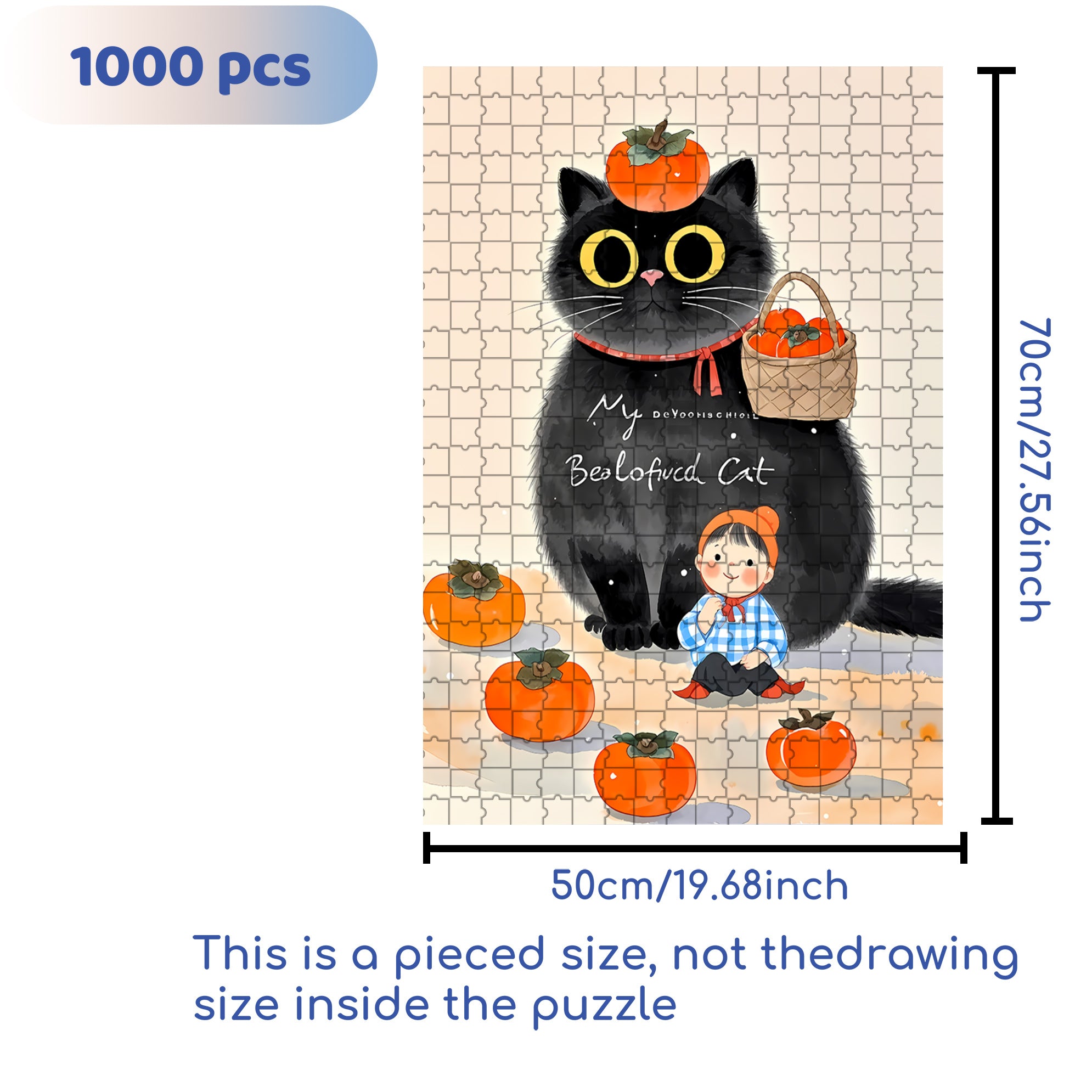Persimmon Cat 500pcs/1000pcs Jigsaw Puzzle, Scratch-Resistant, Interactive Family Game & Brain-Boosting DIY Decor, Perfect for Halloween, Christmas & New Year Gifts, Family Puzzle Game