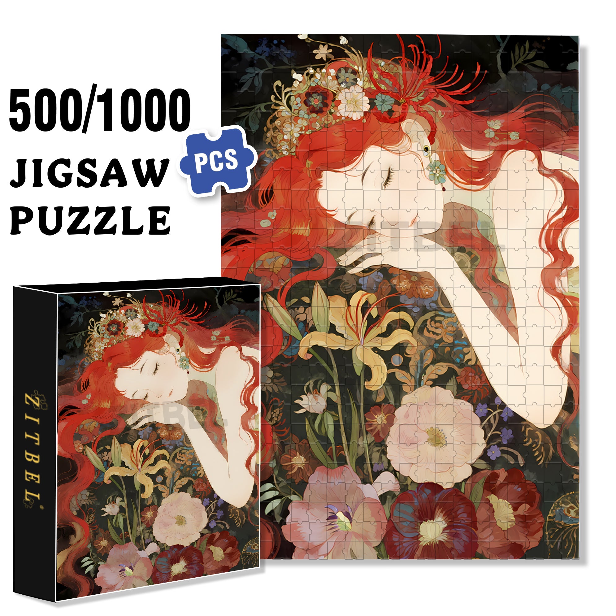 Red-haired Fairy 500pcs/1000pcs Jigsaw Puzzle, Scratch-Resistant, Interactive Family Game & Brain-Boosting DIY Decor, Perfect for Halloween, Christmas & New Year Gifts, Family Puzzle Game