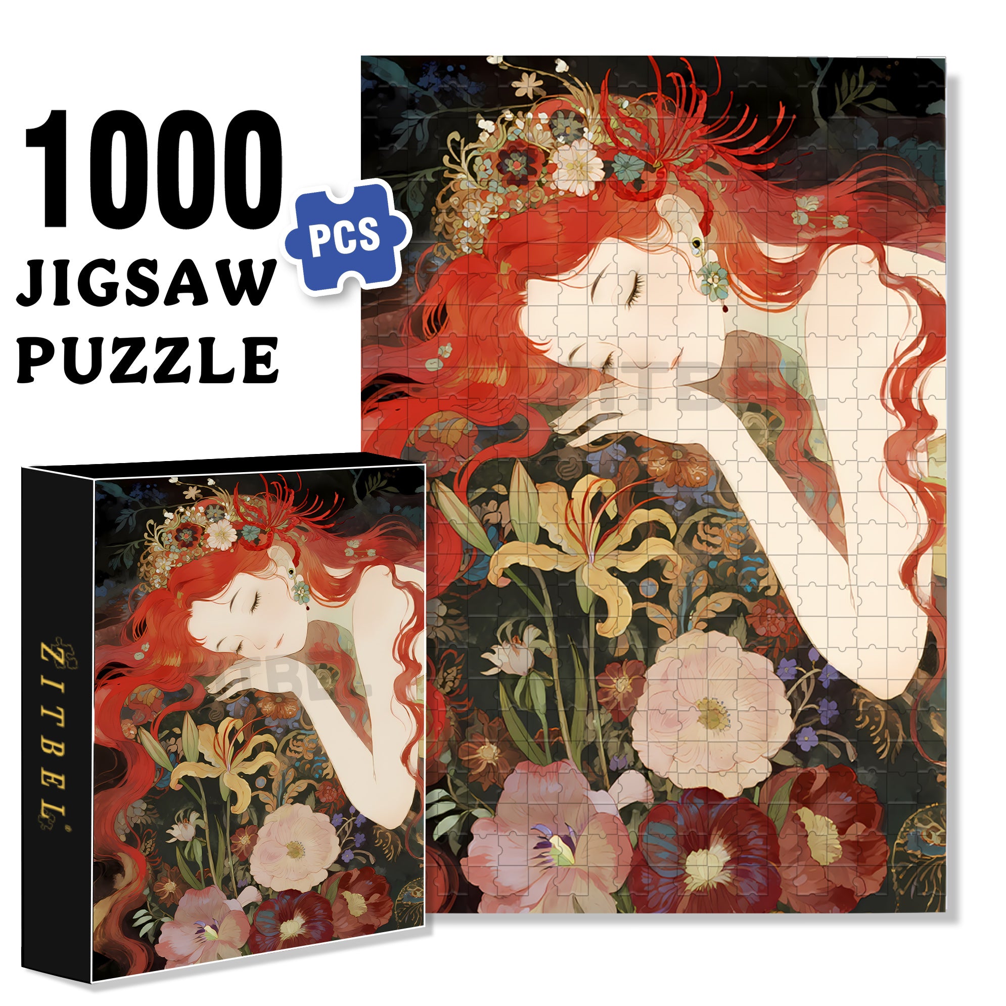 Red-haired Fairy 500pcs/1000pcs Jigsaw Puzzle, Scratch-Resistant, Interactive Family Game & Brain-Boosting DIY Decor, Perfect for Halloween, Christmas & New Year Gifts, Family Puzzle Game