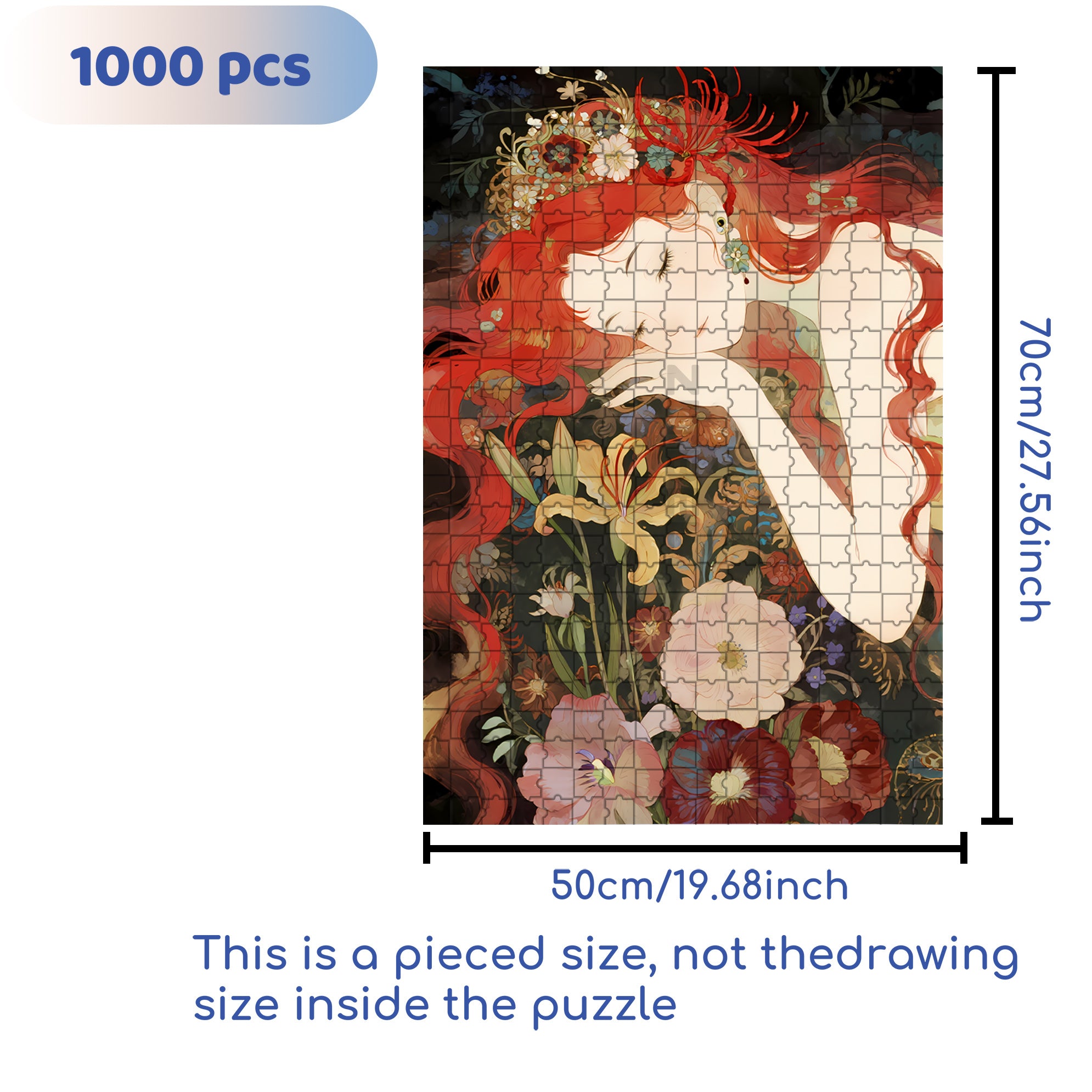 Red-haired Fairy 500pcs/1000pcs Jigsaw Puzzle, Scratch-Resistant, Interactive Family Game & Brain-Boosting DIY Decor, Perfect for Halloween, Christmas & New Year Gifts, Family Puzzle Game
