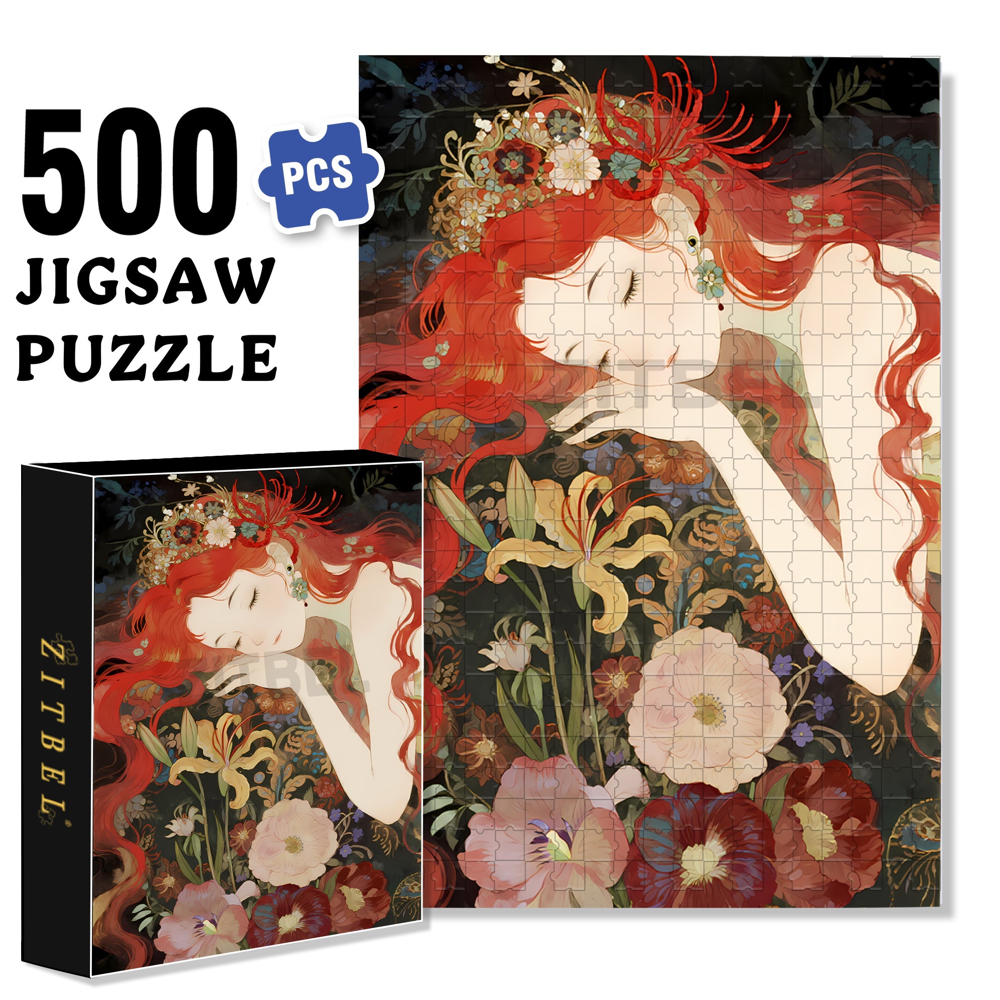 Red-haired Fairy 500pcs/1000pcs Jigsaw Puzzle, Scratch-Resistant, Interactive Family Game & Brain-Boosting DIY Decor, Perfect for Halloween, Christmas & New Year Gifts, Family Puzzle Game