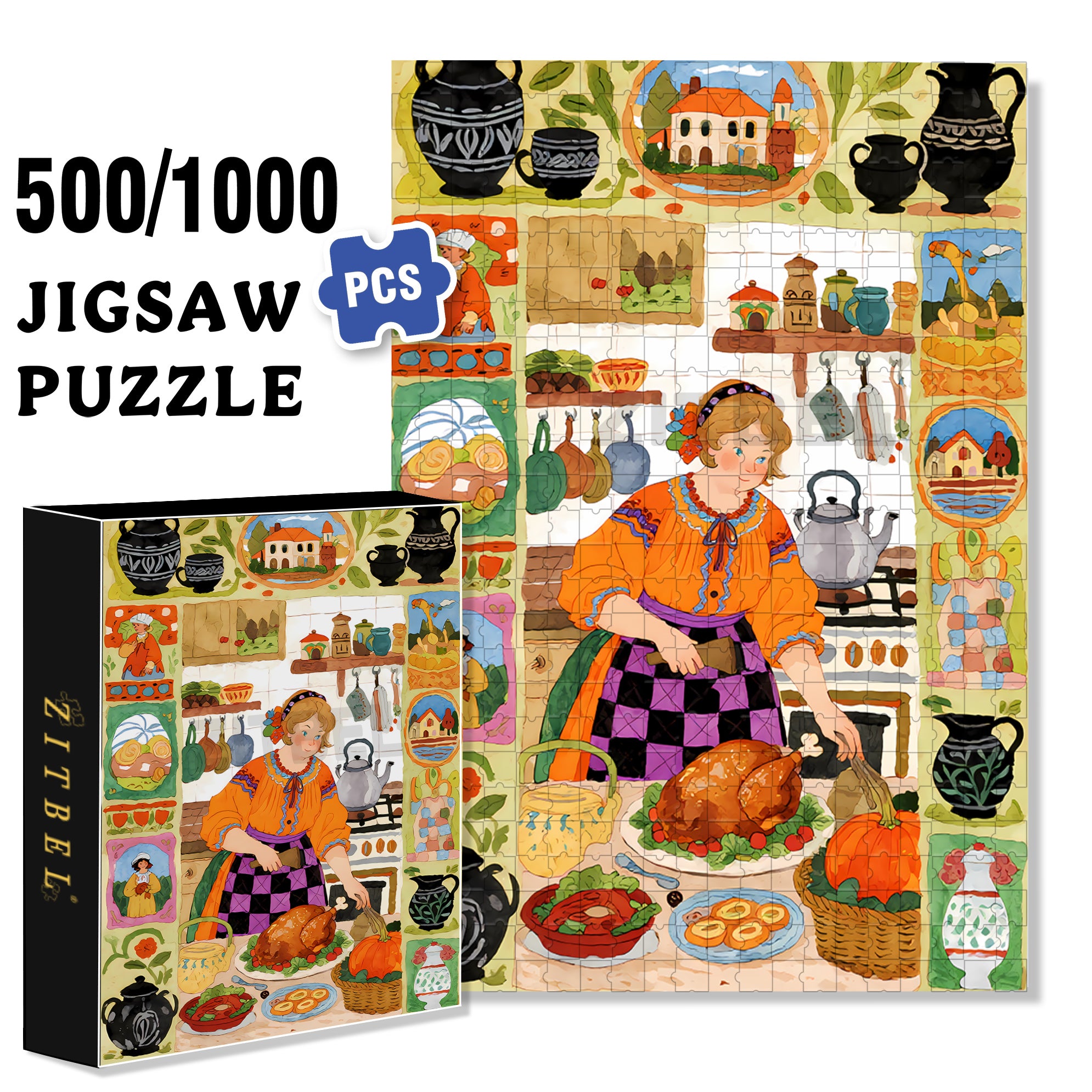 Today's Roast Chicken 500pcs/1000pcs Jigsaw Puzzle, Scratch-Resistant, Interactive Family Game & Brain-Boosting DIY Decor, Perfect for Halloween, Christmas & New Year Gifts, Family Puzzle Game