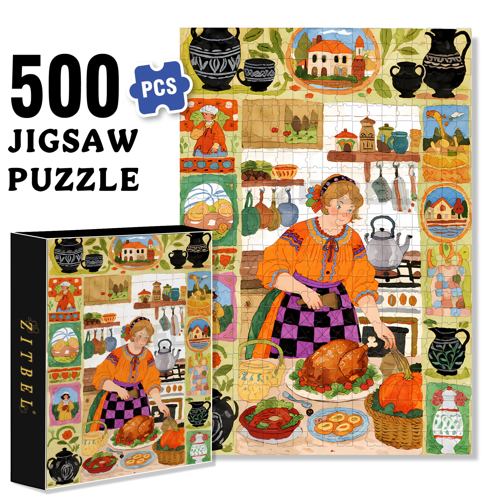 Today's Roast Chicken 500pcs/1000pcs Jigsaw Puzzle, Scratch-Resistant, Interactive Family Game & Brain-Boosting DIY Decor, Perfect for Halloween, Christmas & New Year Gifts, Family Puzzle Game