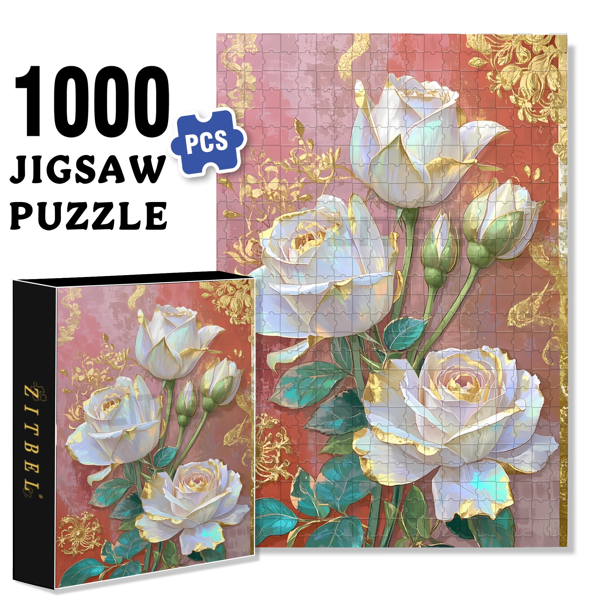 White Rose 500pcs/1000pcs Jigsaw Puzzle, Scratch-Resistant, Interactive Family Game & Brain-Boosting DIY Decor, Perfect for Halloween, Christmas & New Year Gifts, Family Puzzle Game