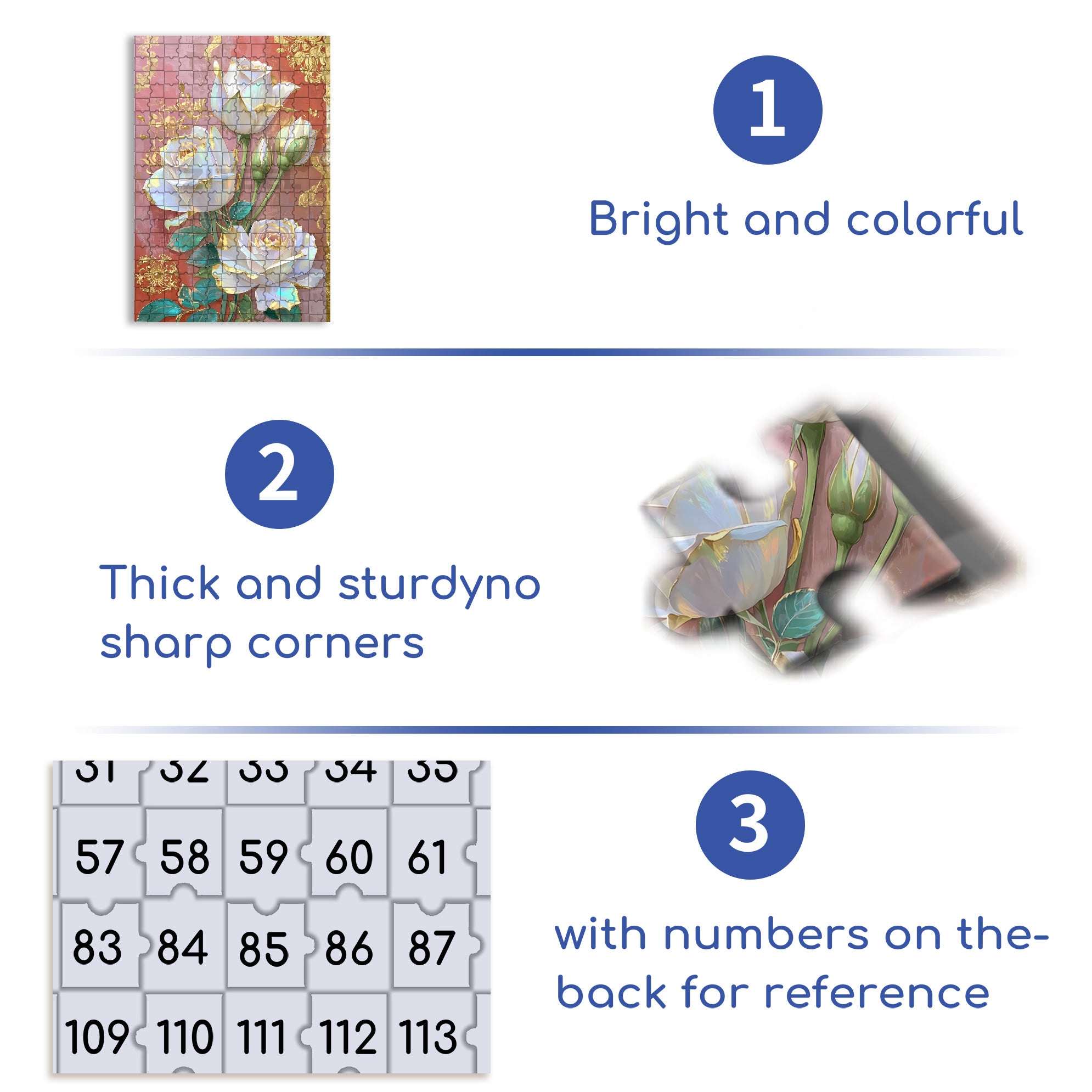 White Rose 500pcs/1000pcs Jigsaw Puzzle, Scratch-Resistant, Interactive Family Game & Brain-Boosting DIY Decor, Perfect for Halloween, Christmas & New Year Gifts, Family Puzzle Game