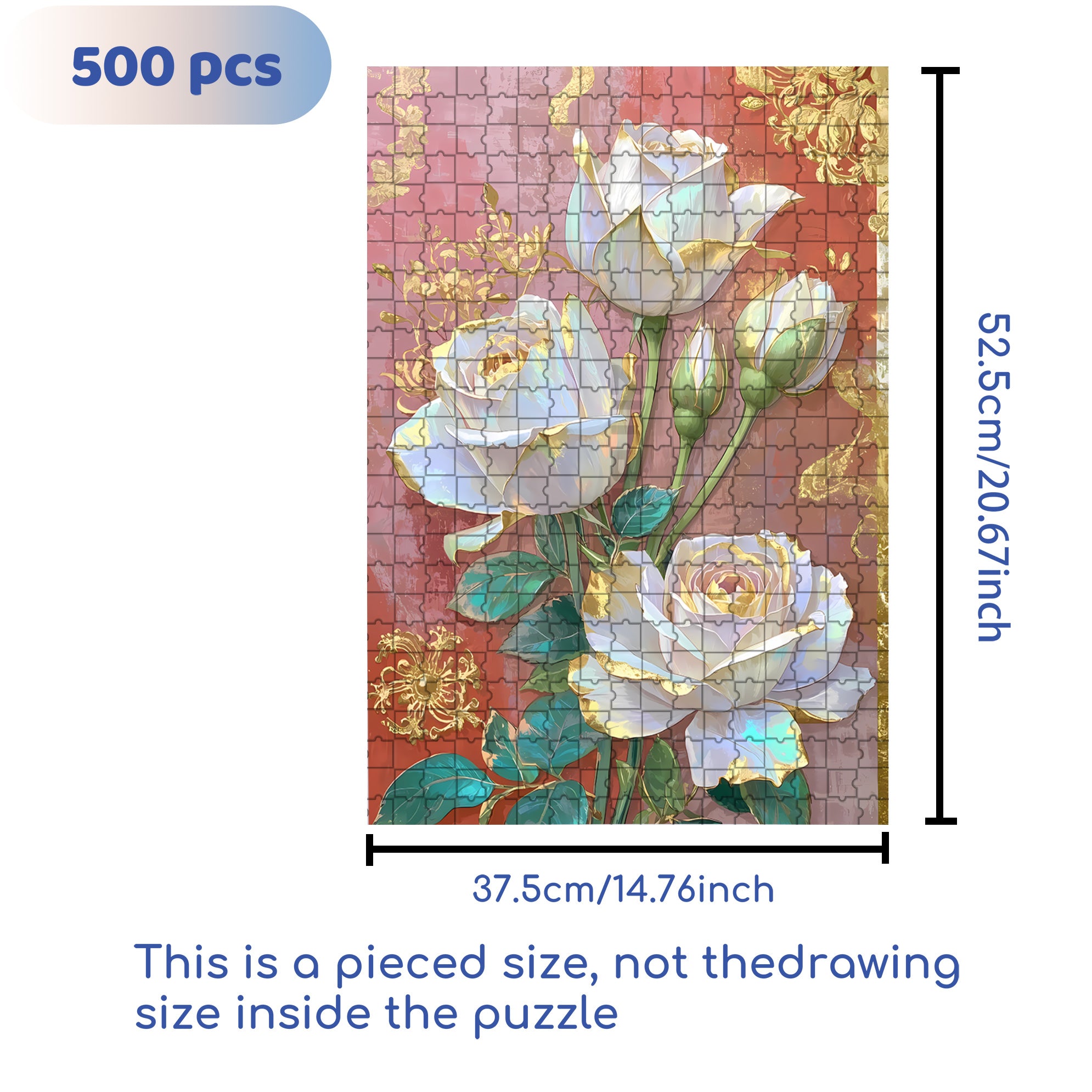 White Rose 500pcs/1000pcs Jigsaw Puzzle, Scratch-Resistant, Interactive Family Game & Brain-Boosting DIY Decor, Perfect for Halloween, Christmas & New Year Gifts, Family Puzzle Game