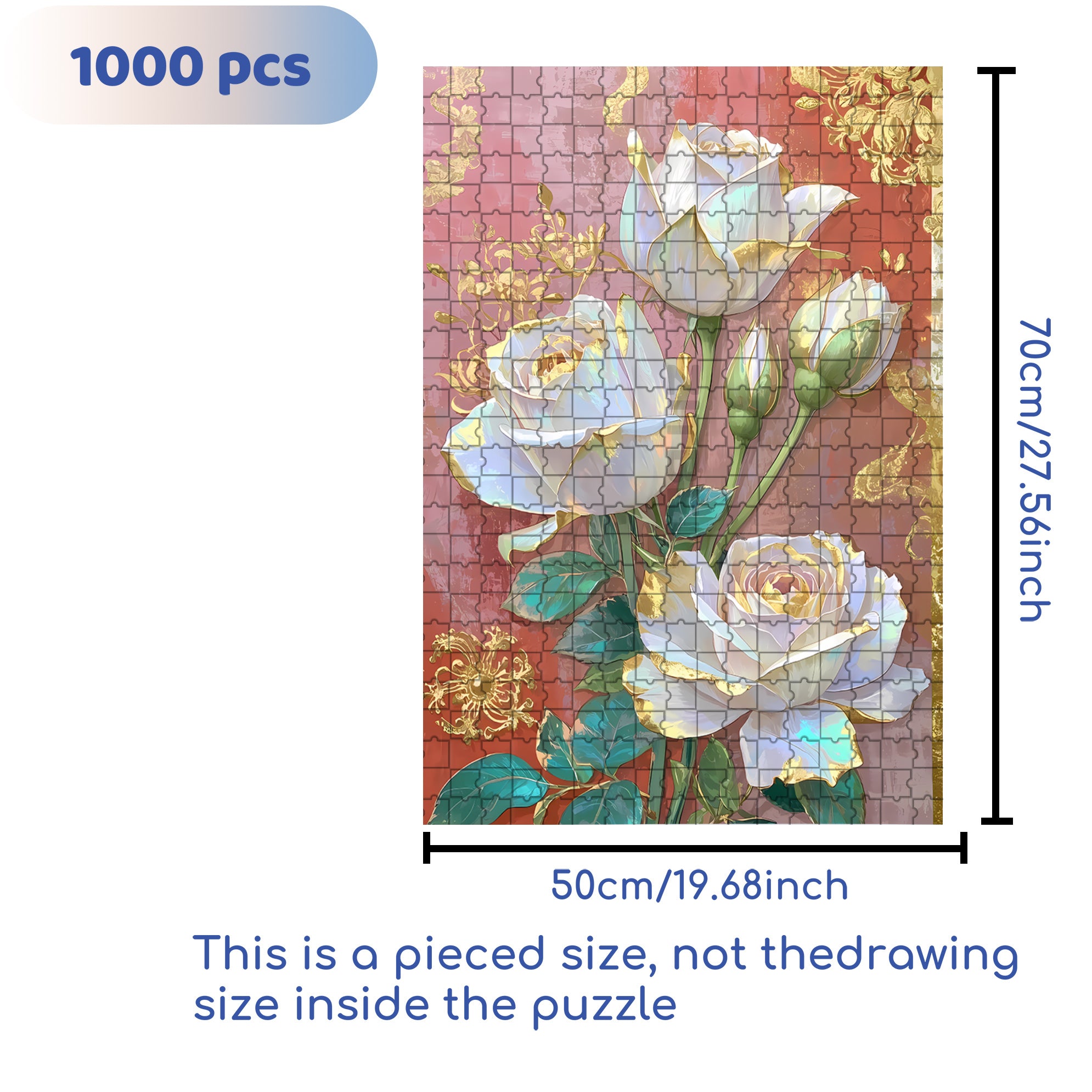 White Rose 500pcs/1000pcs Jigsaw Puzzle, Scratch-Resistant, Interactive Family Game & Brain-Boosting DIY Decor, Perfect for Halloween, Christmas & New Year Gifts, Family Puzzle Game