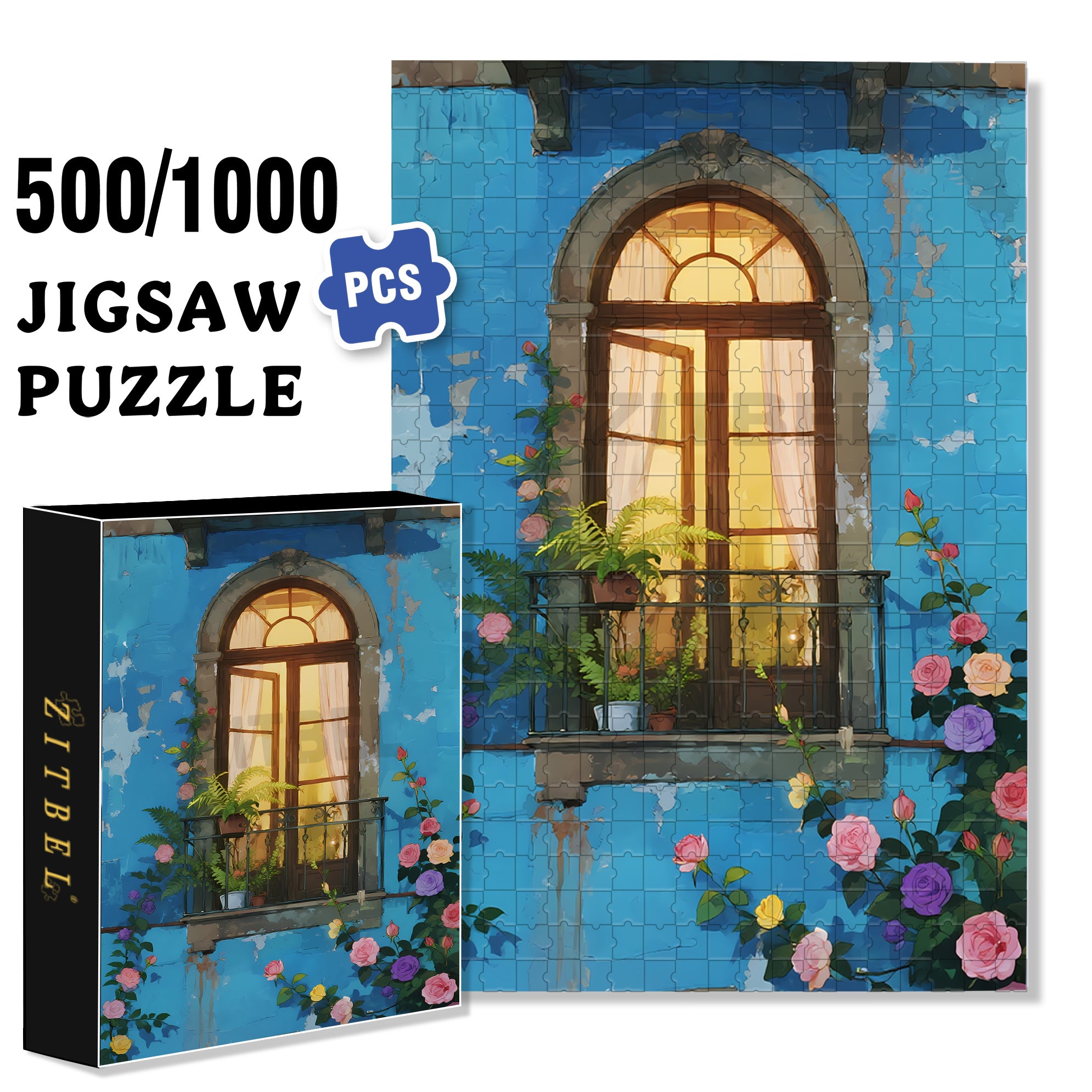 Window 500pcs/1000pcs Jigsaw Puzzle, Scratch-Resistant, Interactive Family Game & Brain-Boosting DIY Decor, Perfect for Halloween, Christmas & New Year Gifts, Family Puzzle Game
