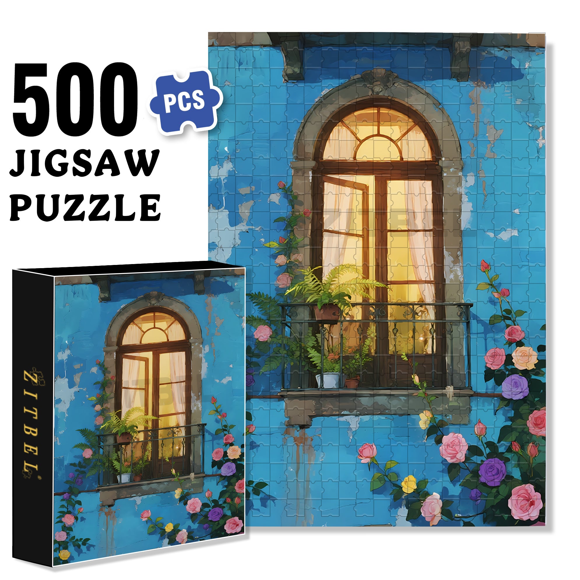Window 500pcs/1000pcs Jigsaw Puzzle, Scratch-Resistant, Interactive Family Game & Brain-Boosting DIY Decor, Perfect for Halloween, Christmas & New Year Gifts, Family Puzzle Game