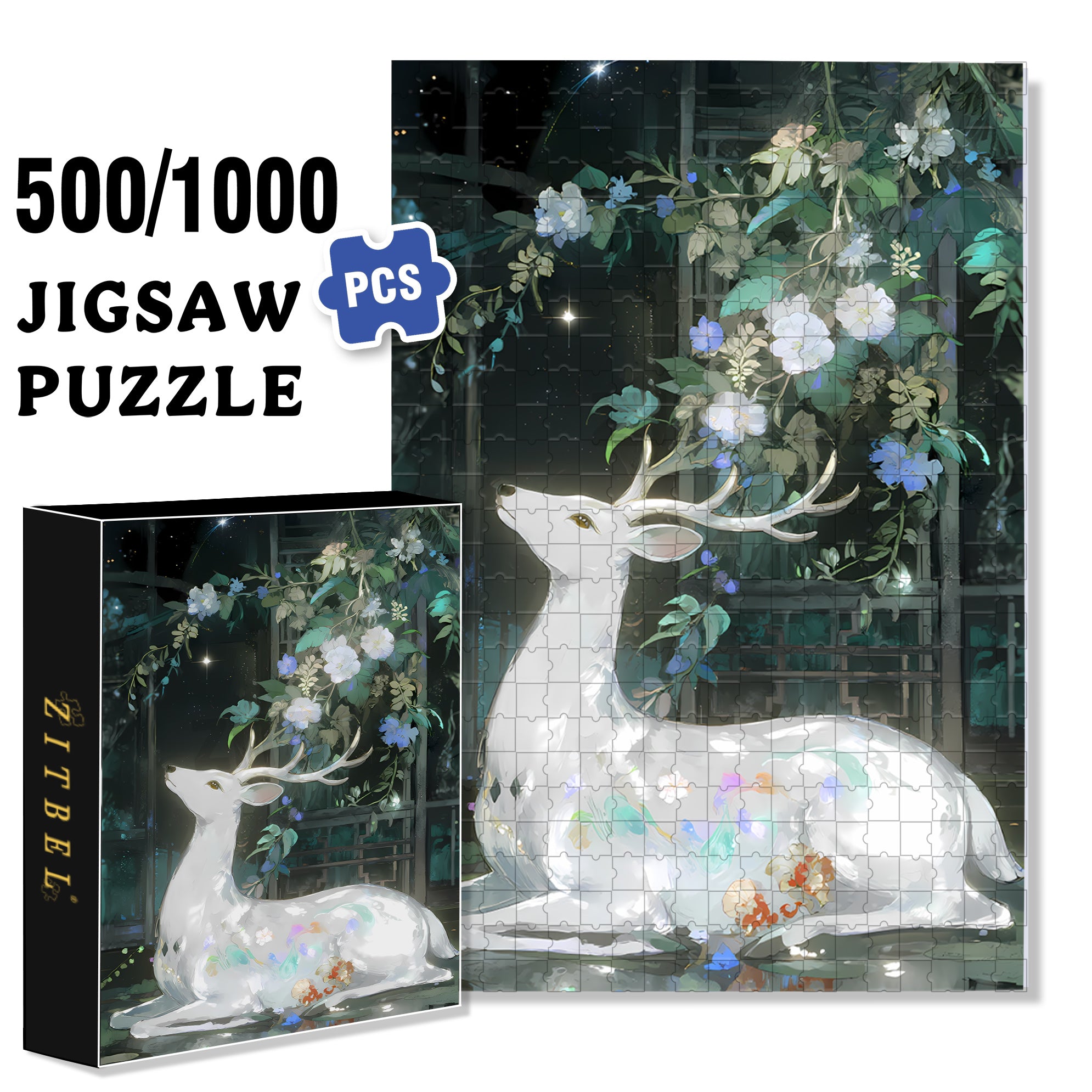 Antlers 500pcs/1000pcs Jigsaw Puzzle, Scratch-Resistant, Interactive Family Game & Brain-Boosting DIY Decor, Perfect for Halloween, Christmas & New Year Gifts, Family Puzzle Game