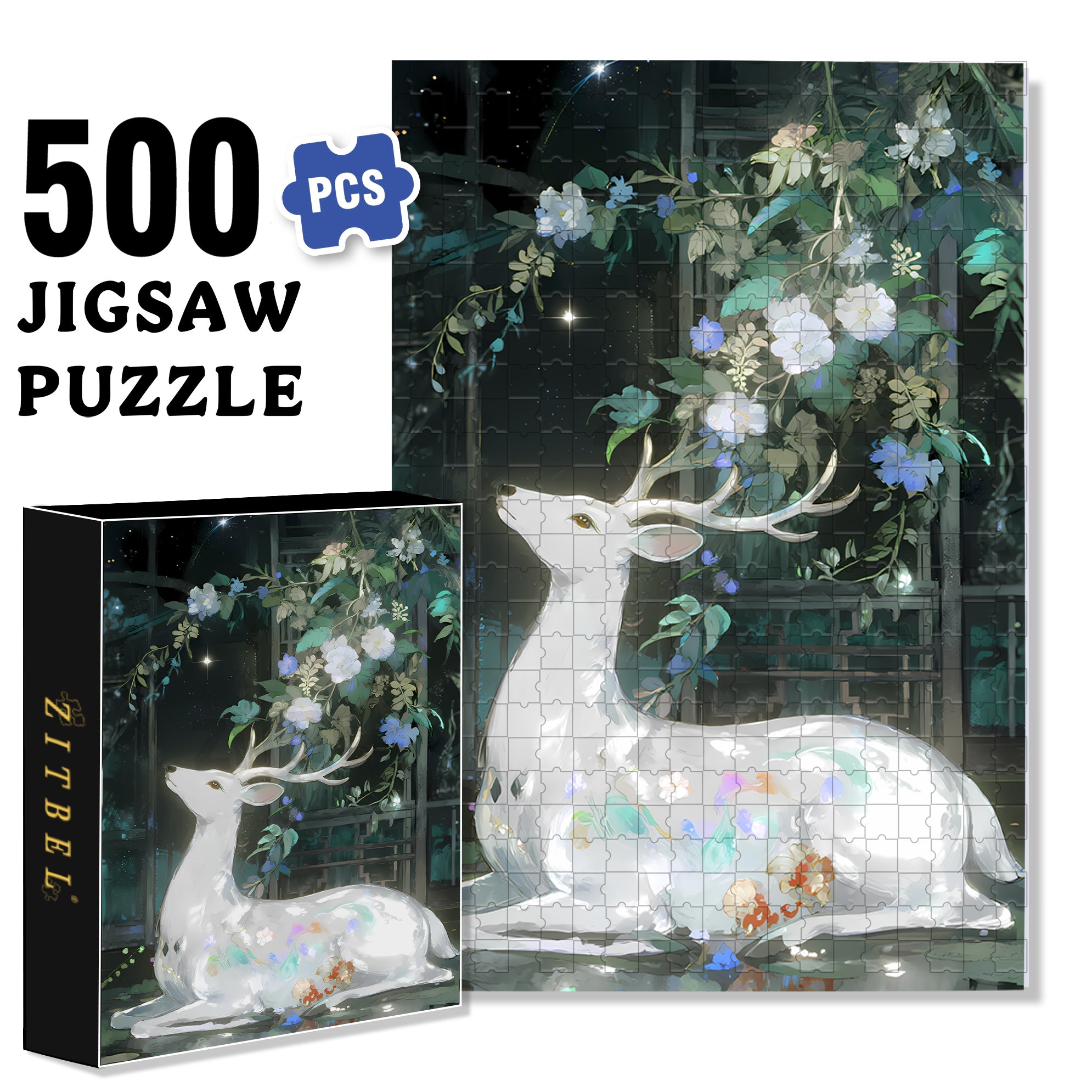 Antlers 500pcs/1000pcs Jigsaw Puzzle, Scratch-Resistant, Interactive Family Game & Brain-Boosting DIY Decor, Perfect for Halloween, Christmas & New Year Gifts, Family Puzzle Game
