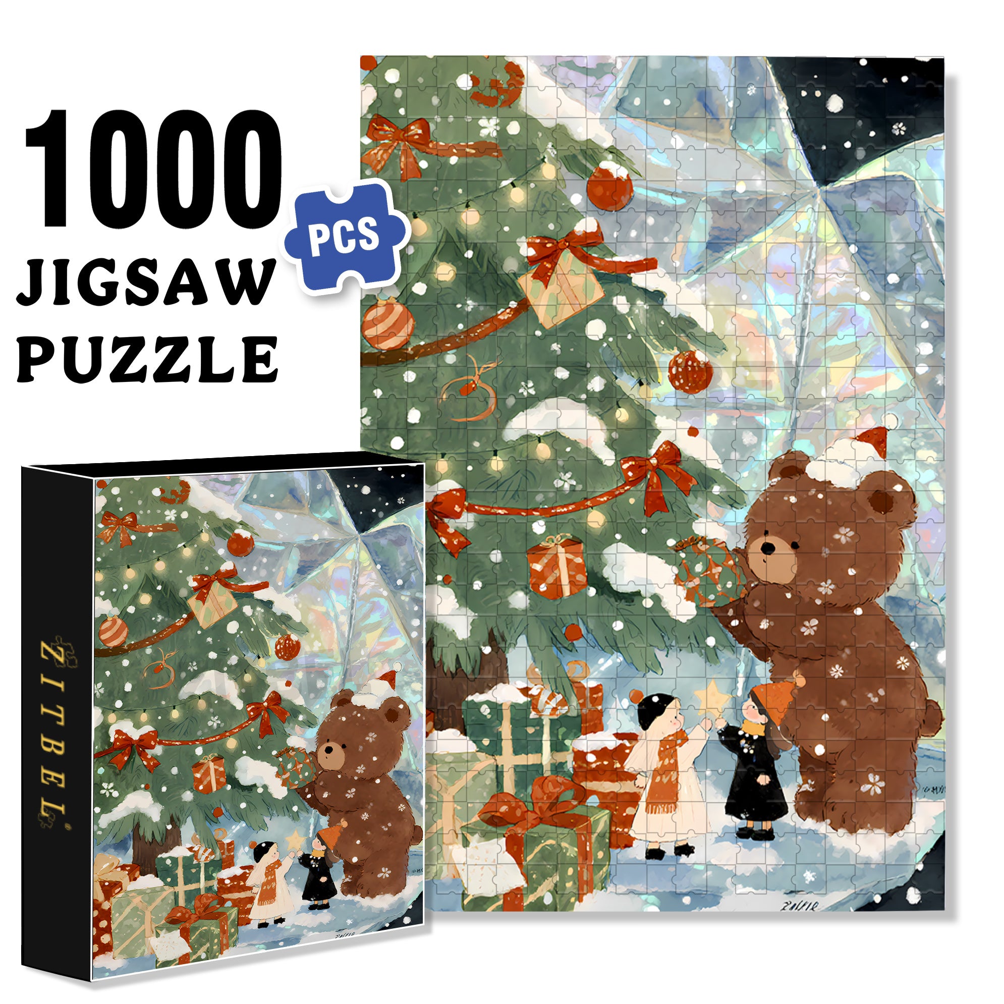Brown Bear Christmas 500pcs/1000pcs Jigsaw Puzzle, Scratch-Resistant, Interactive Family Game & Brain-Boosting DIY Decor, Perfect for Halloween, Christmas & New Year Gifts, Family Puzzle Game