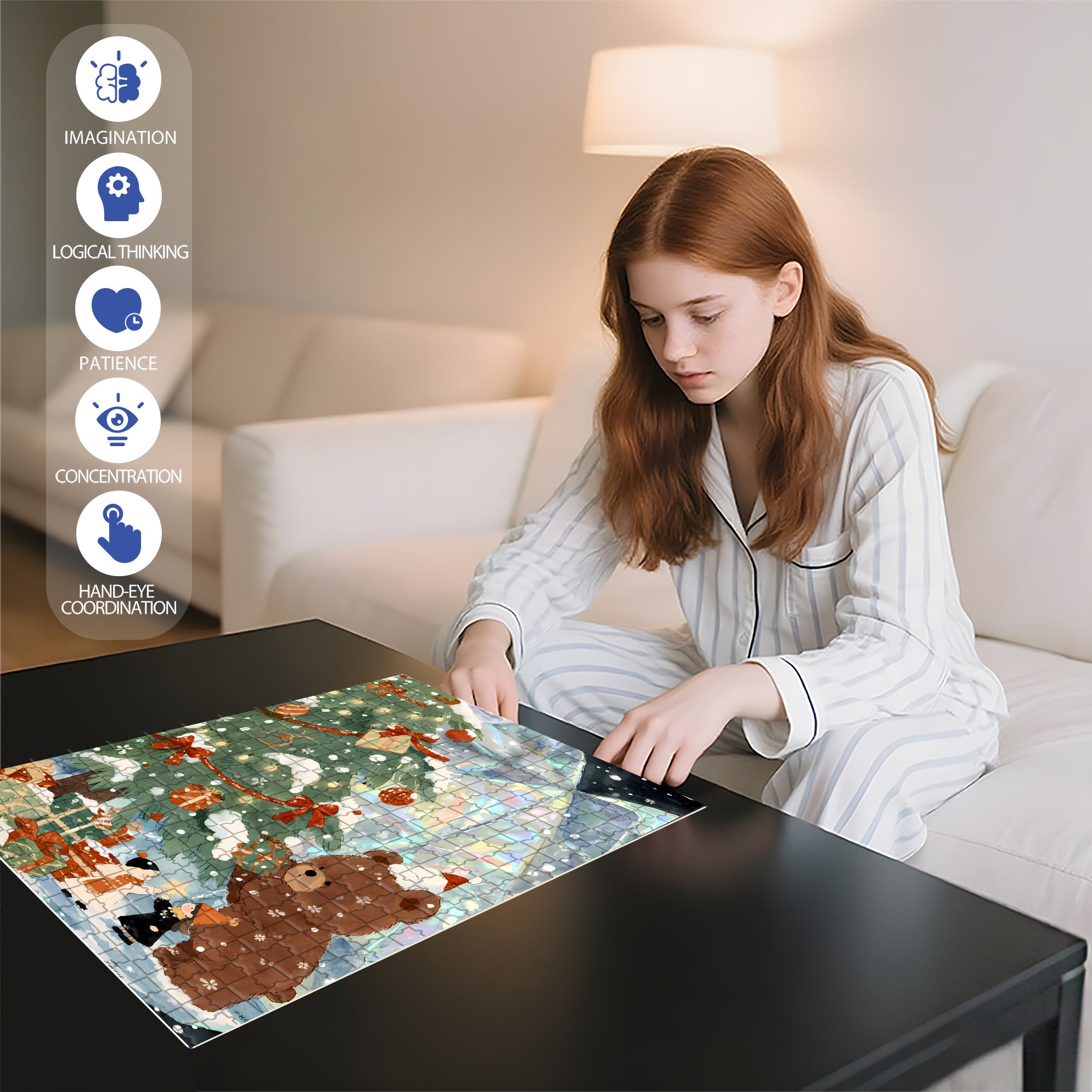 Brown Bear Christmas 500pcs/1000pcs Jigsaw Puzzle, Scratch-Resistant, Interactive Family Game & Brain-Boosting DIY Decor, Perfect for Halloween, Christmas & New Year Gifts, Family Puzzle Game