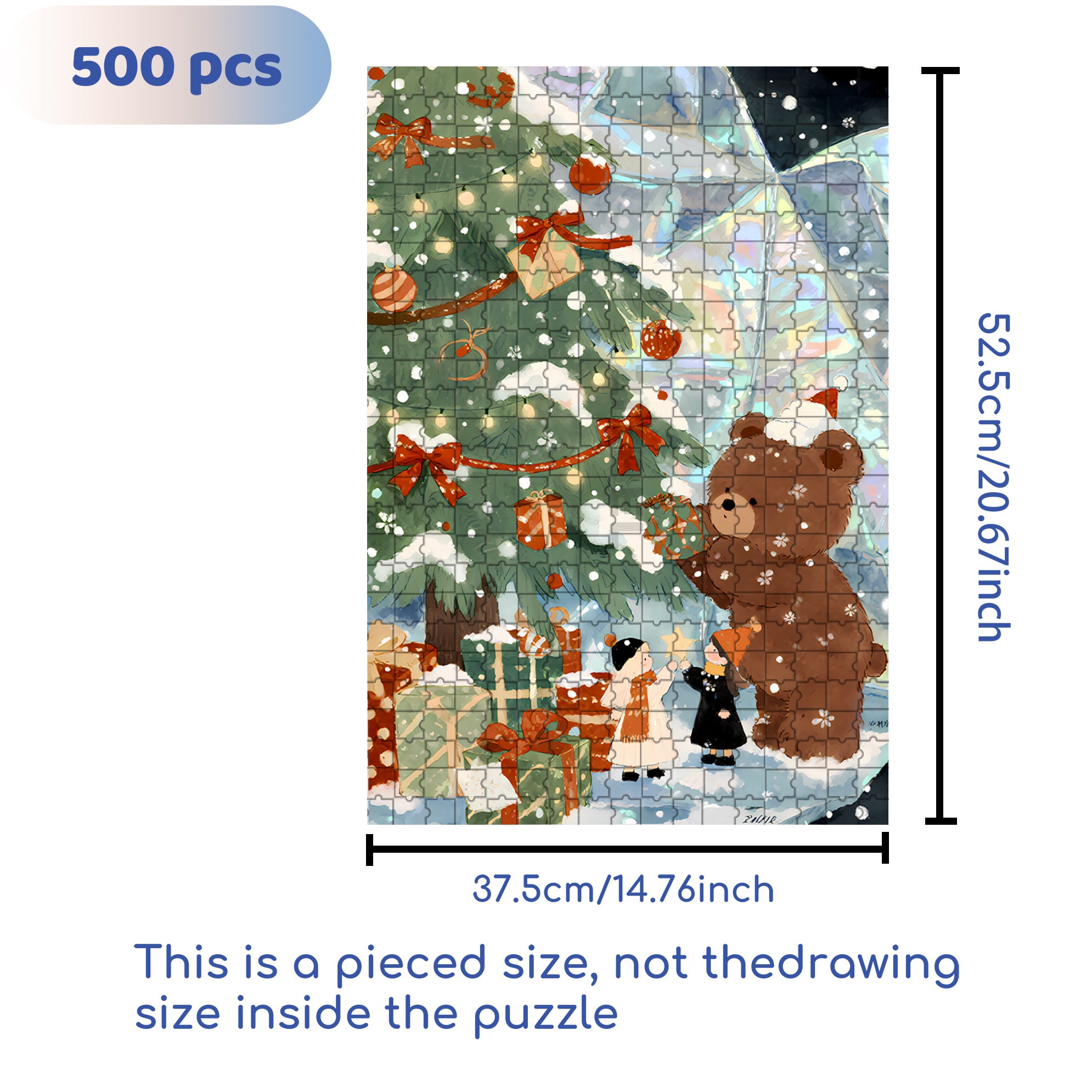 Brown Bear Christmas 500pcs/1000pcs Jigsaw Puzzle, Scratch-Resistant, Interactive Family Game & Brain-Boosting DIY Decor, Perfect for Halloween, Christmas & New Year Gifts, Family Puzzle Game