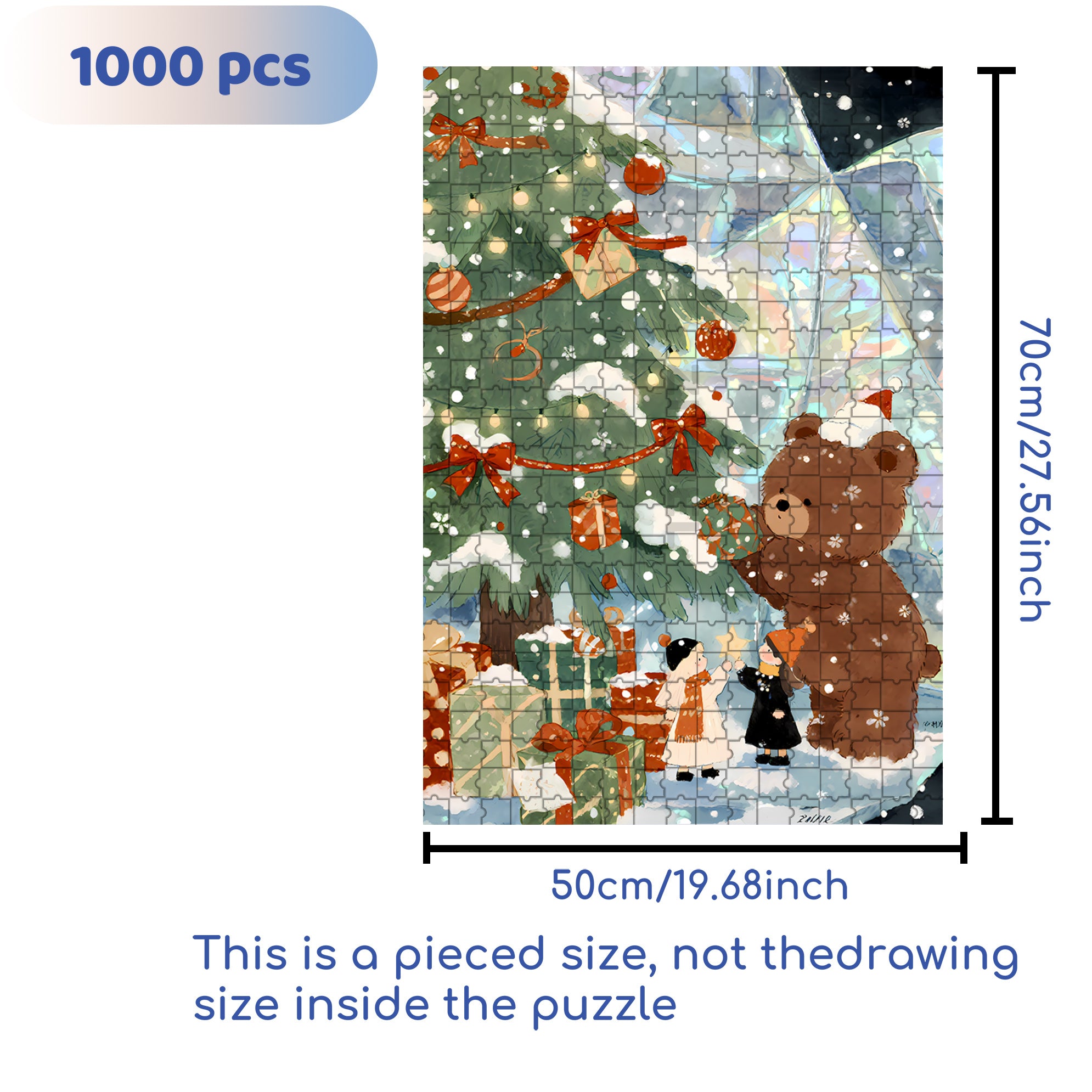 Brown Bear Christmas 500pcs/1000pcs Jigsaw Puzzle, Scratch-Resistant, Interactive Family Game & Brain-Boosting DIY Decor, Perfect for Halloween, Christmas & New Year Gifts, Family Puzzle Game