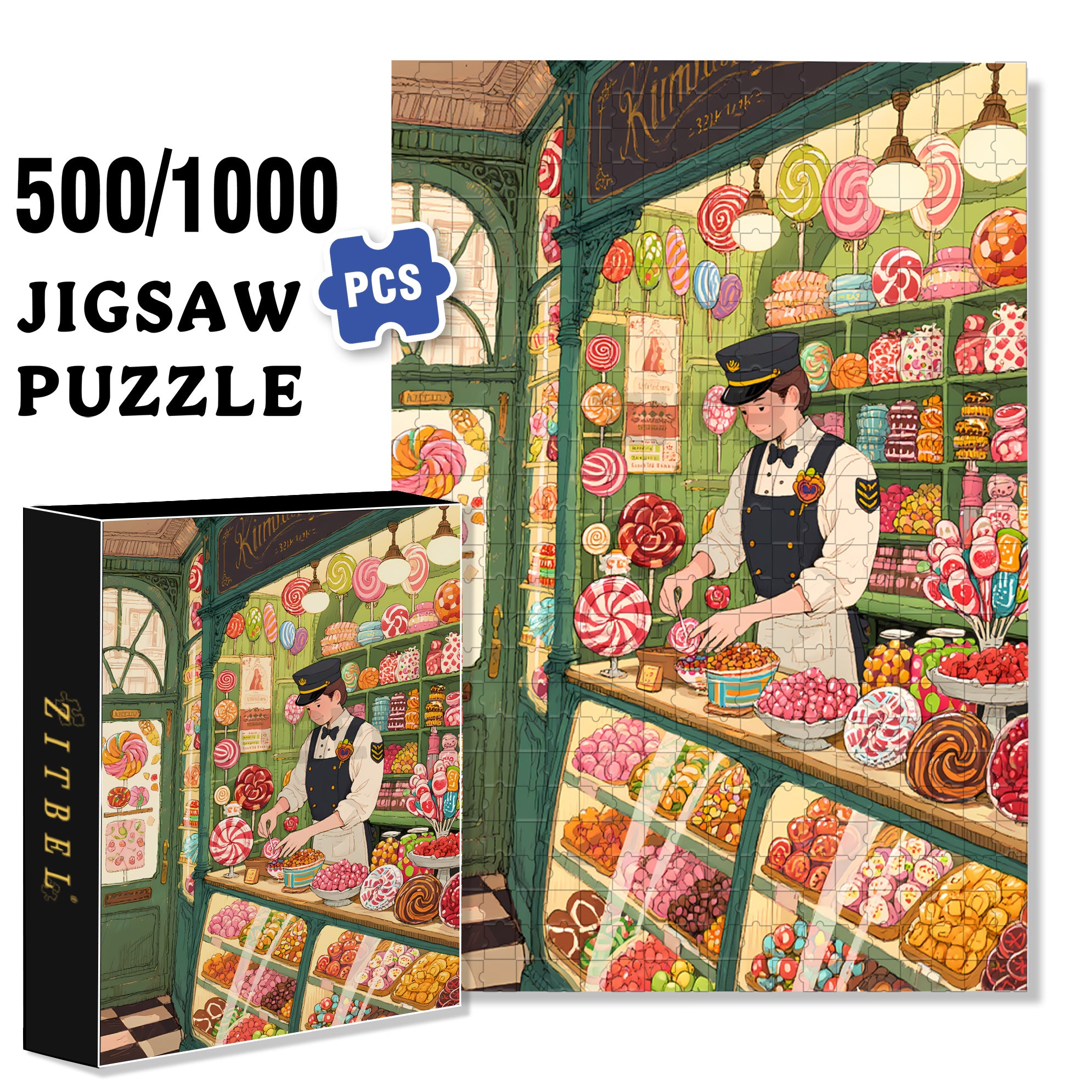 Candy Store 500pcs/1000pcs Jigsaw Puzzle, Scratch-Resistant, Interactive Family Game & Brain-Boosting DIY Decor, Perfect for Halloween, Christmas & New Year Gifts, Family Puzzle Game