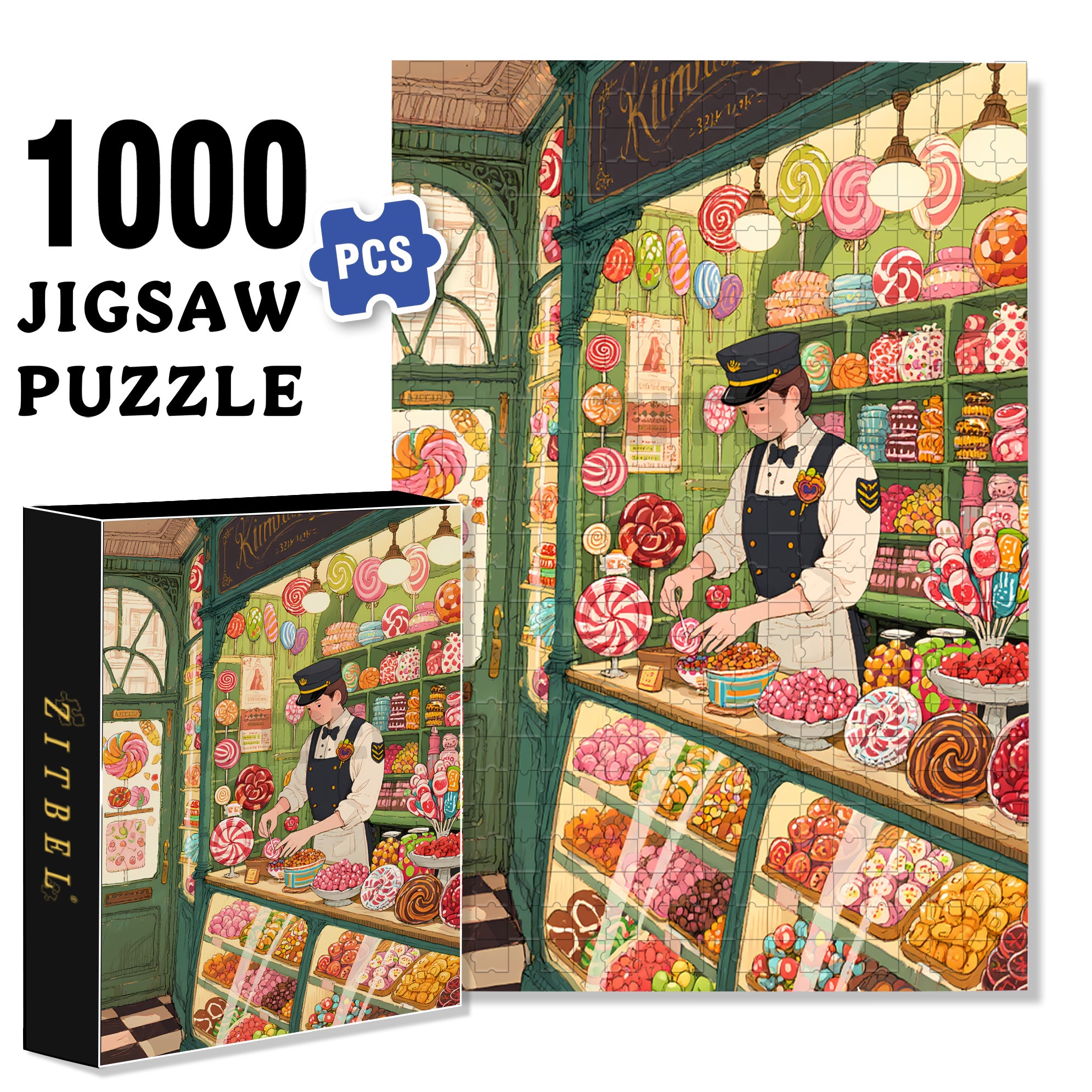 Candy Store 500pcs/1000pcs Jigsaw Puzzle, Scratch-Resistant, Interactive Family Game & Brain-Boosting DIY Decor, Perfect for Halloween, Christmas & New Year Gifts, Family Puzzle Game