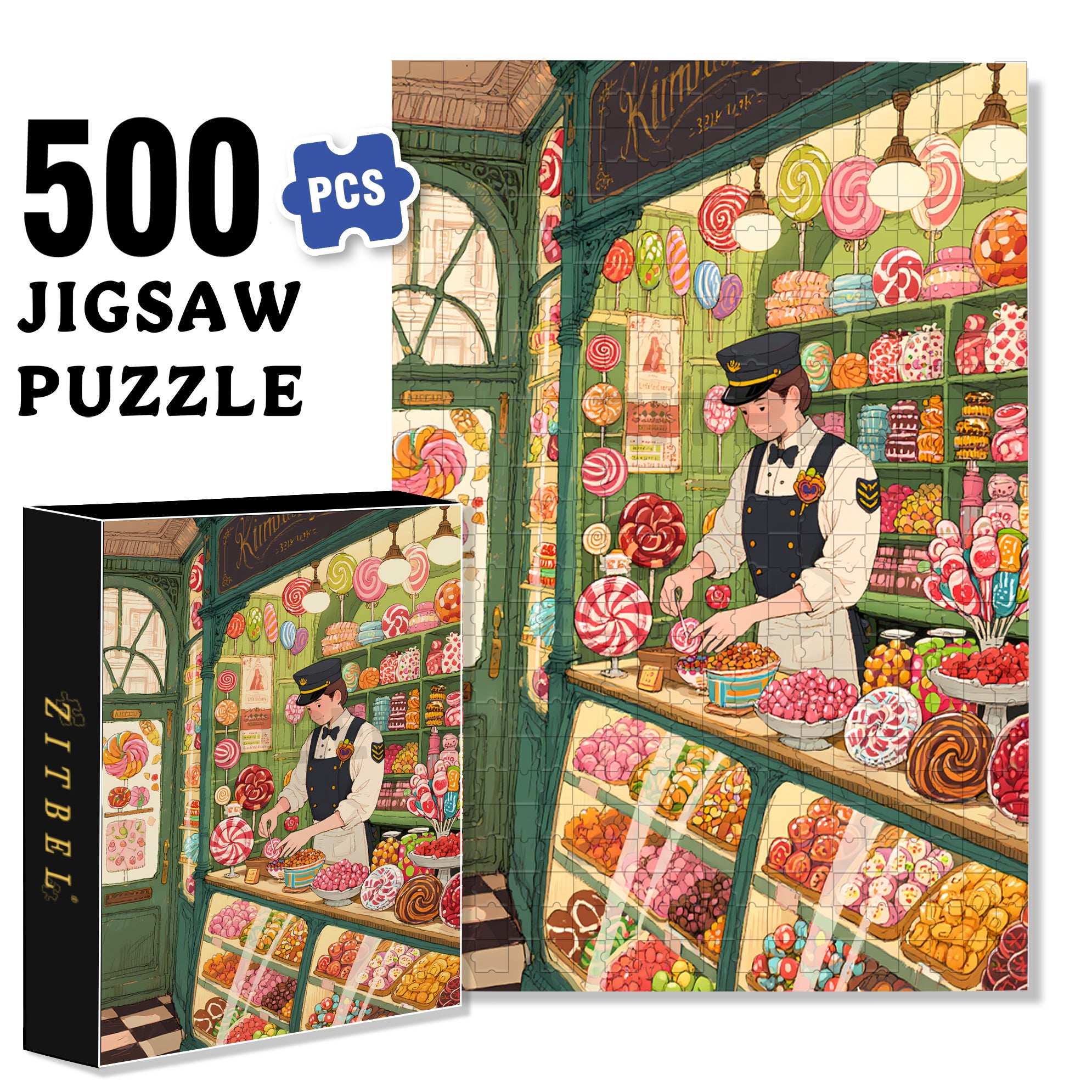 Candy Store 500pcs/1000pcs Jigsaw Puzzle, Scratch-Resistant, Interactive Family Game & Brain-Boosting DIY Decor, Perfect for Halloween, Christmas & New Year Gifts, Family Puzzle Game
