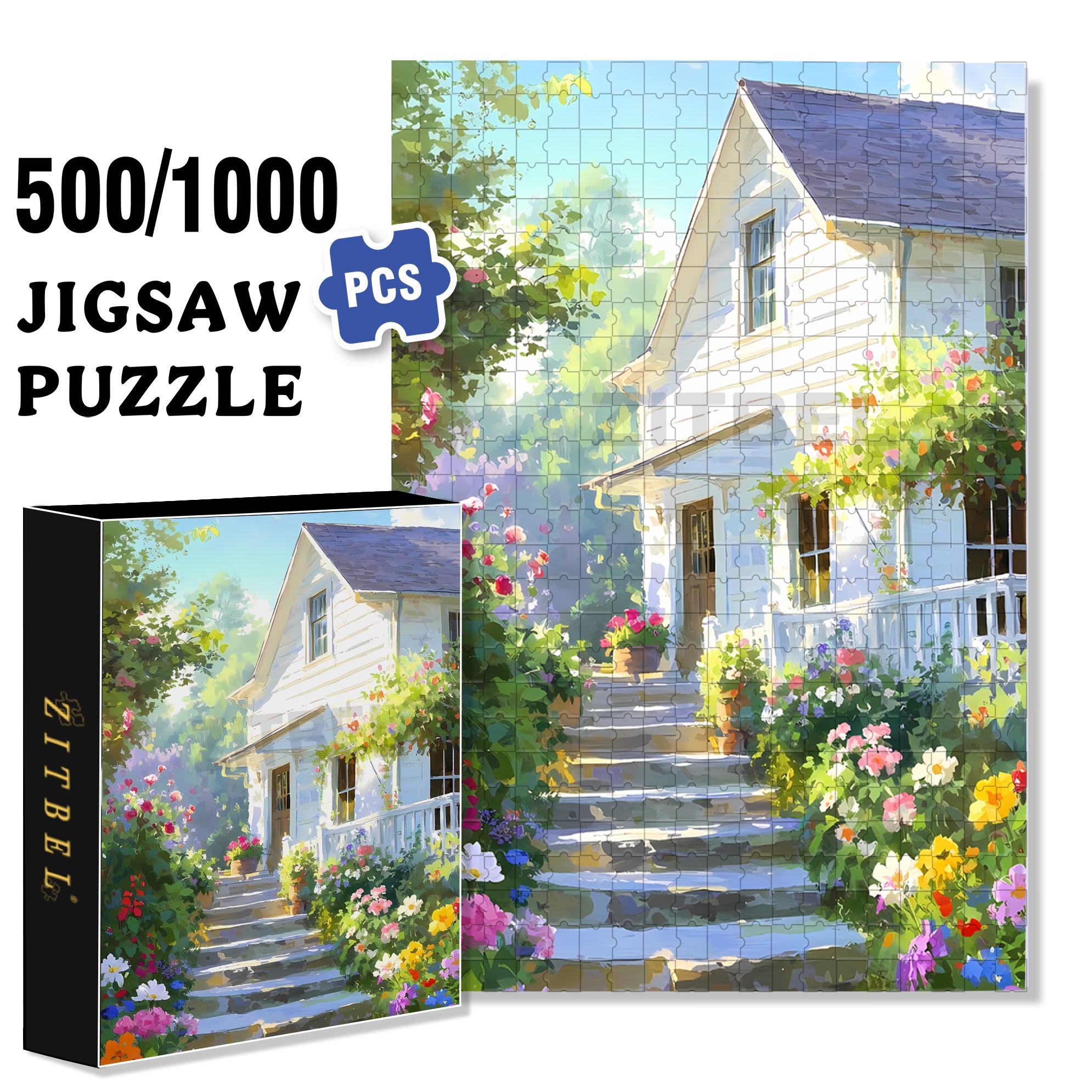 Climb Up The Stairs 500pcs/1000pcs Jigsaw Puzzle, Scratch-Resistant, Interactive Family Game & Brain-Boosting DIY Decor, Perfect for Halloween, Christmas & New Year Gifts, Family Puzzle Game